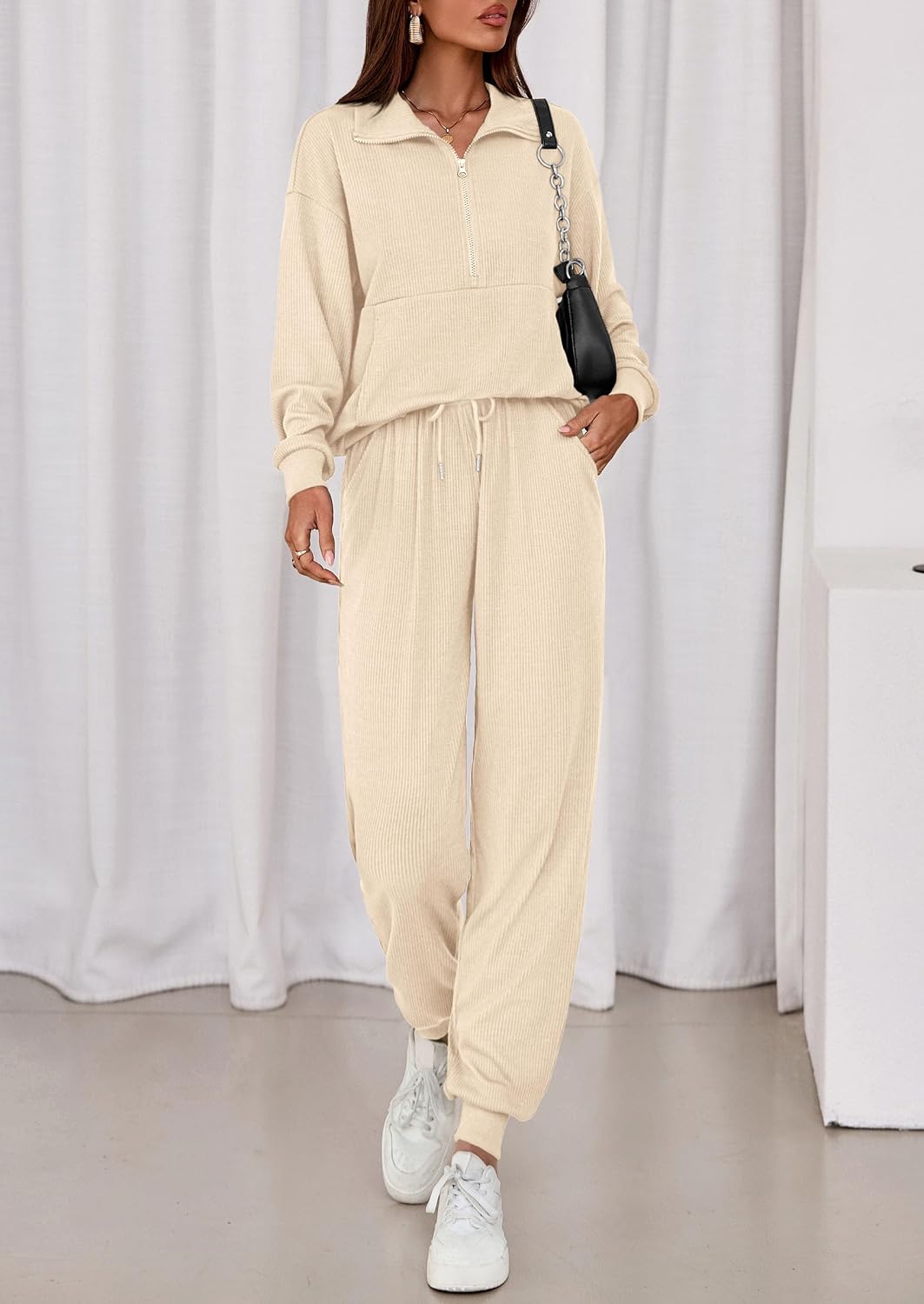PRETTYGARDEN Women's Fall 2 Piece Lounge Sets Zip Up Sweatshirt Jogger Pants Sweat Track Suits Travel Outfit Winter Clothing
