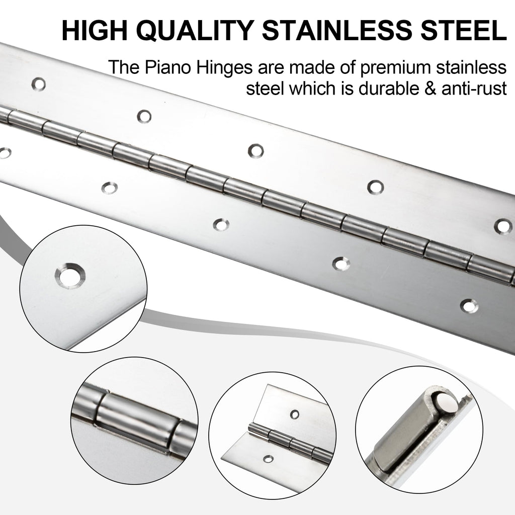 2 Pcs Heavy Duty Piano Hinge 8 Inch x 3 Inch Width, True 0.060'' Thick Stainless Steel Piano Hinge for Heavy Duty Cabinet, Door, Toolbox, Wooden Box, Metal Plate, Furniture, Industrial Project