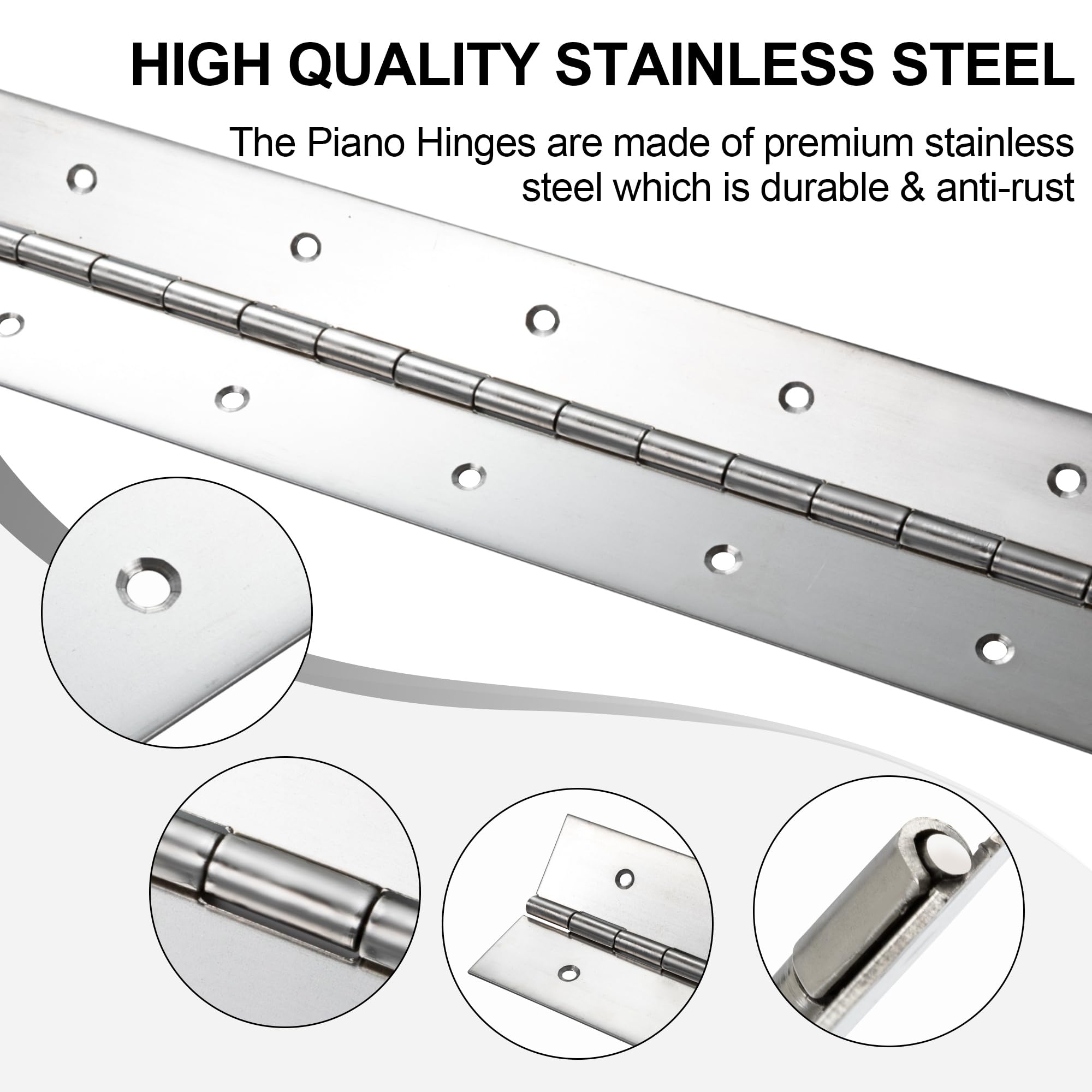 2 Pcs Heavy Duty Piano Hinge 8 Inch x 3 Inch Width, True 0.060'' Thick Stainless Steel Piano Hinge for Heavy Duty Cabinet, Door, Toolbox, Wooden Box, Metal Plate, Furniture, Industrial Project