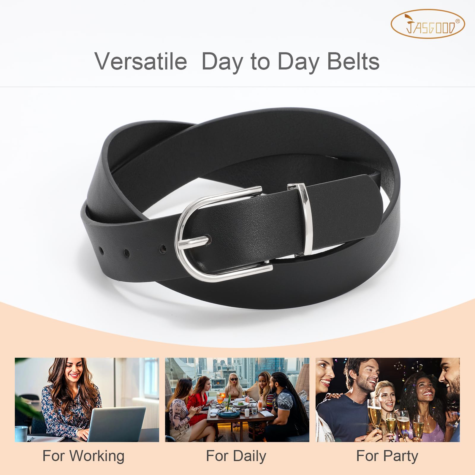 JASGOOD Women’s Leather Belts for Jeans Pants Fashion Ladies Belt with Gold Buckle