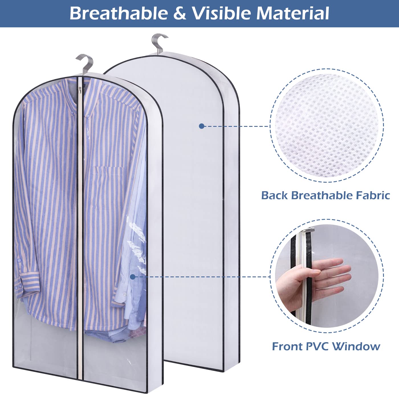 SLEEPING LAMB 60" Gusseted Garment Bags for Closet Storage Clear Dress Bag Hanging Clothes Storage for Long Gowns, Coats, Sweaters, 2 Packs
