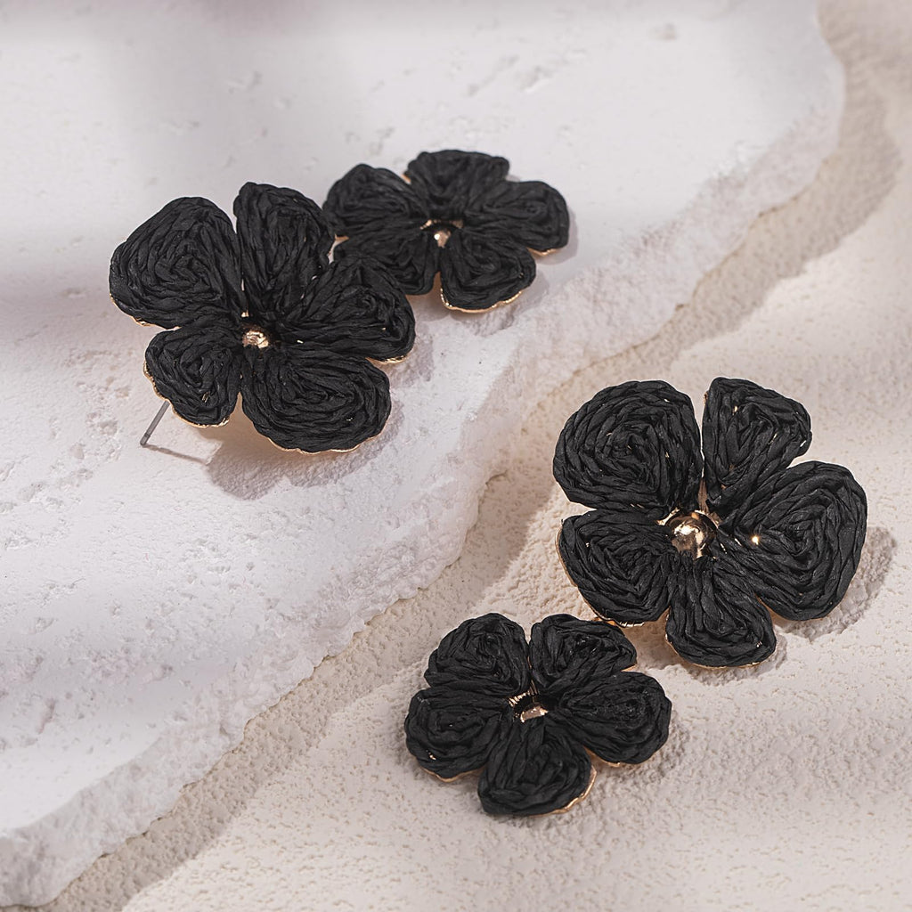 Boho Flower Earrings Statement Raffia Dangle Earrings Cute Floral Jewelry Trendy Summer Beach Vacation Outfits for Women