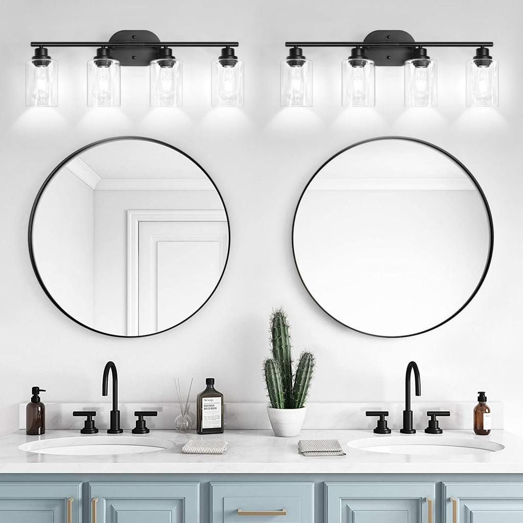 Unicozin 2 Pack Modern Bathroom Light Fixtures, 3 Light Vanity Lights, Black Wall Lamp with Clear Glass for Bathroom, Mirror, Living Room, Bedroom, Hallway, E26 Base