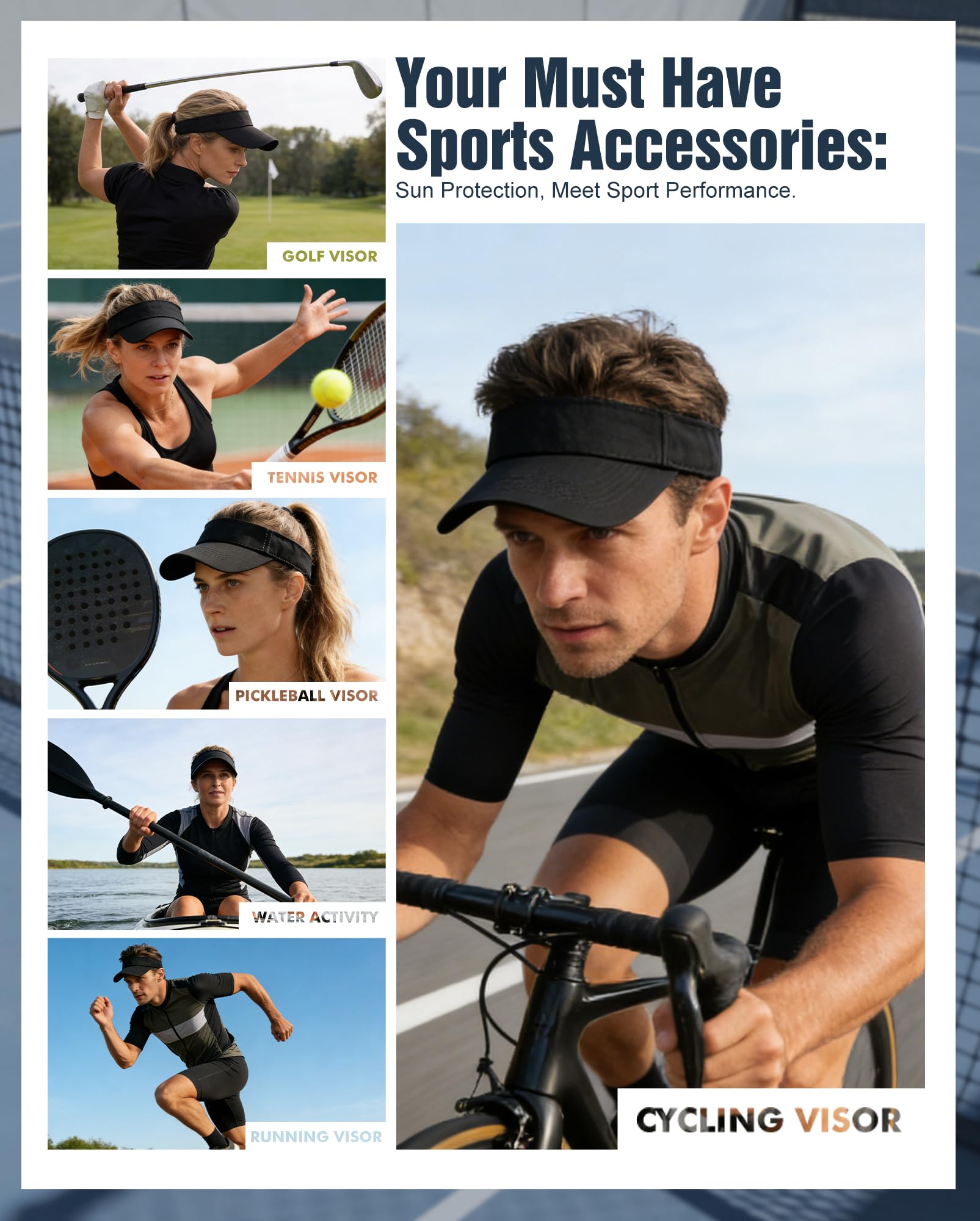 Zando 3.2" Structured Brim Sun Visor Hats for Women, Quick-Dry Lightweight Sports Visor for Golf, Tennis, Pickleball