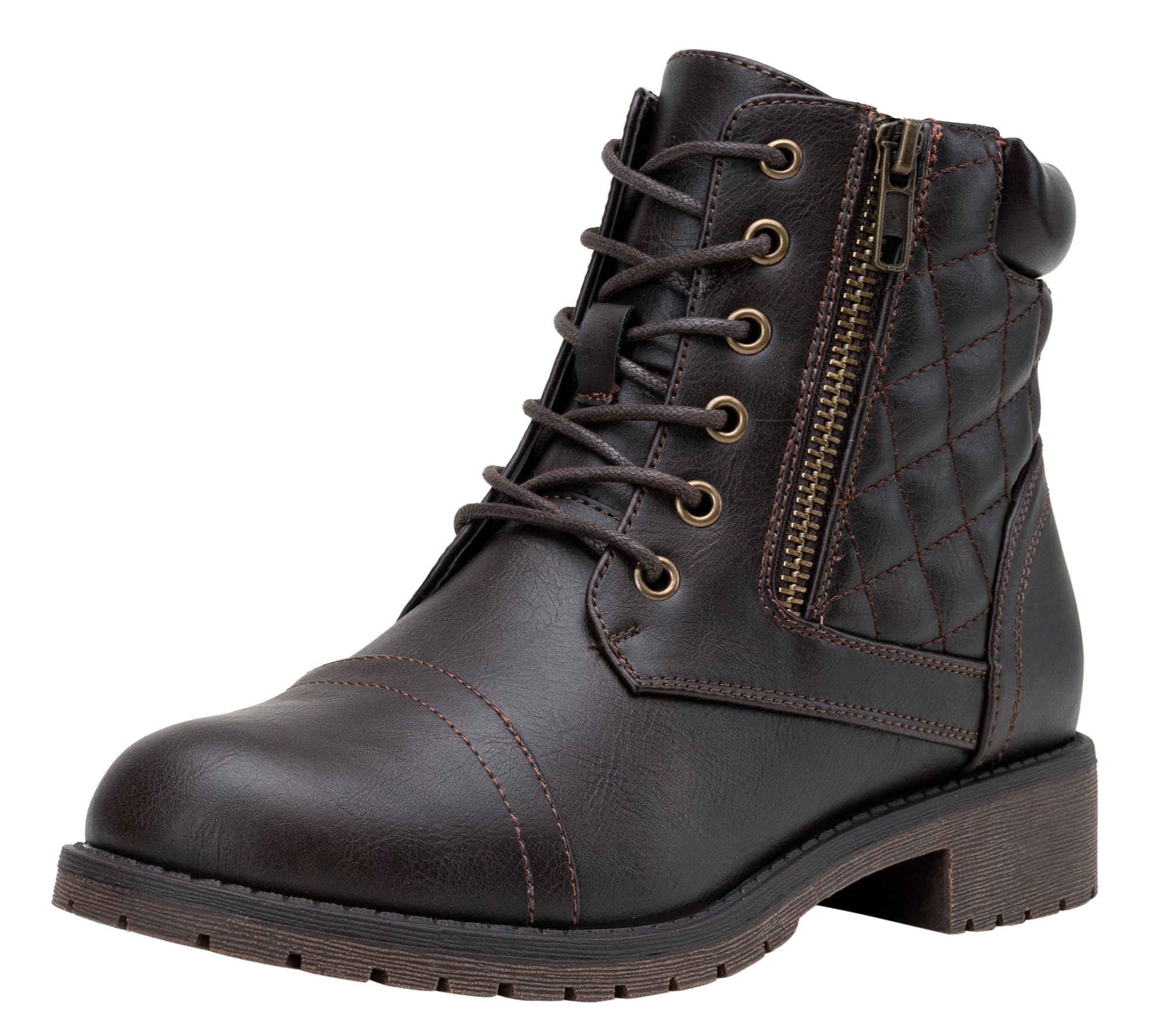 Vepose Women's Combat Ankle Boots Lace up Comfortable Short Booties Low Heel