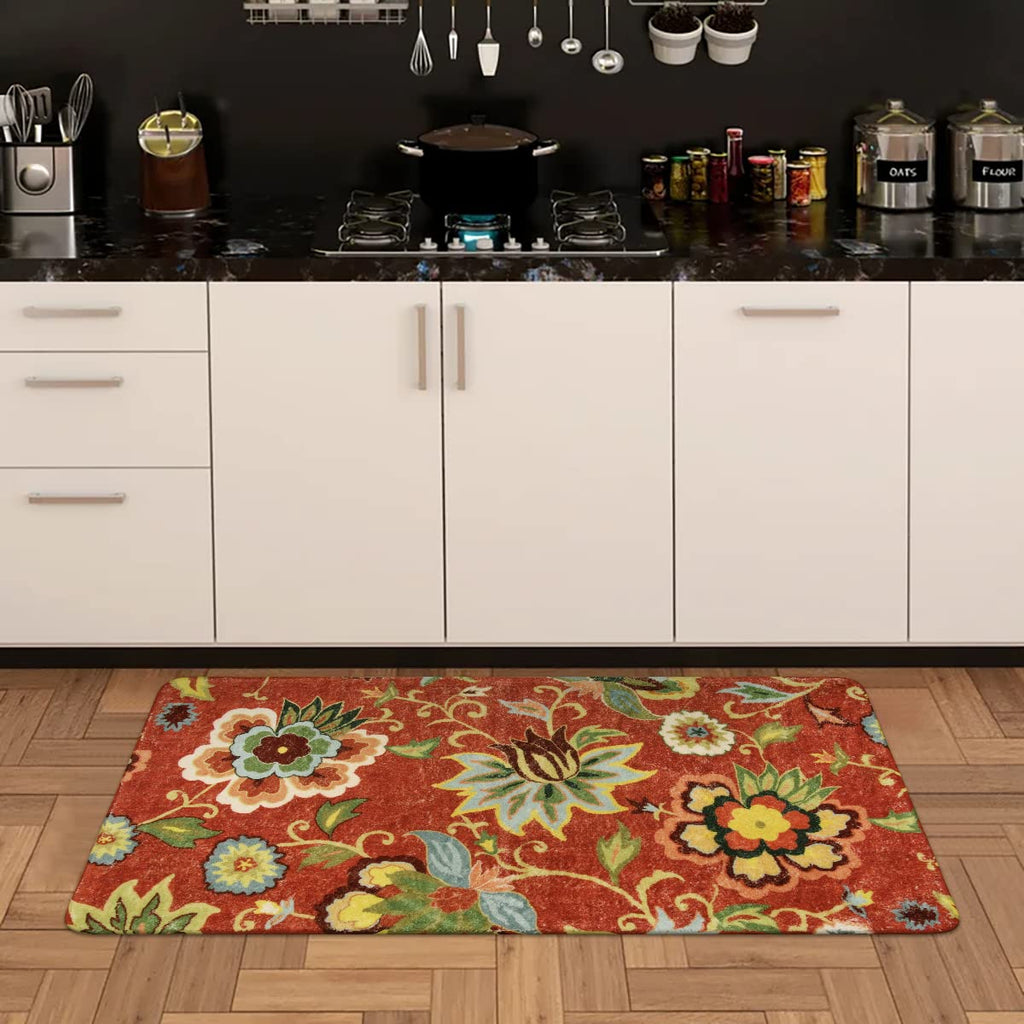 Lahome Floral Washable Area Rugs - 2x3 Non-Slip Small Entryway Rug Indoor, Throw Stain Resistant Kitchen Rugs Soft Black Paisley Print Bathroom Mats DoorMat Carpet for Bedroom Laundry Living Room Sink