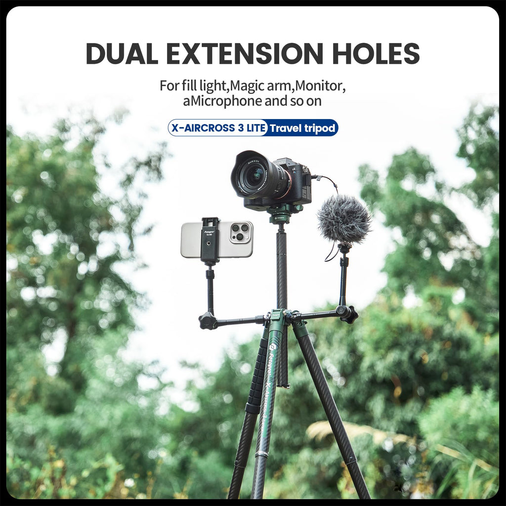Fotopro 60" Camera Tripod, Carbon Fiber Travel Tripod with 360° Ball Head, Ultralight 2.1lbs, 22lbs Load, Quick Lock, Folds to 14.3" Carry-On, for DSLR Mirrorless Cameras, X-Aircross 3 Blue