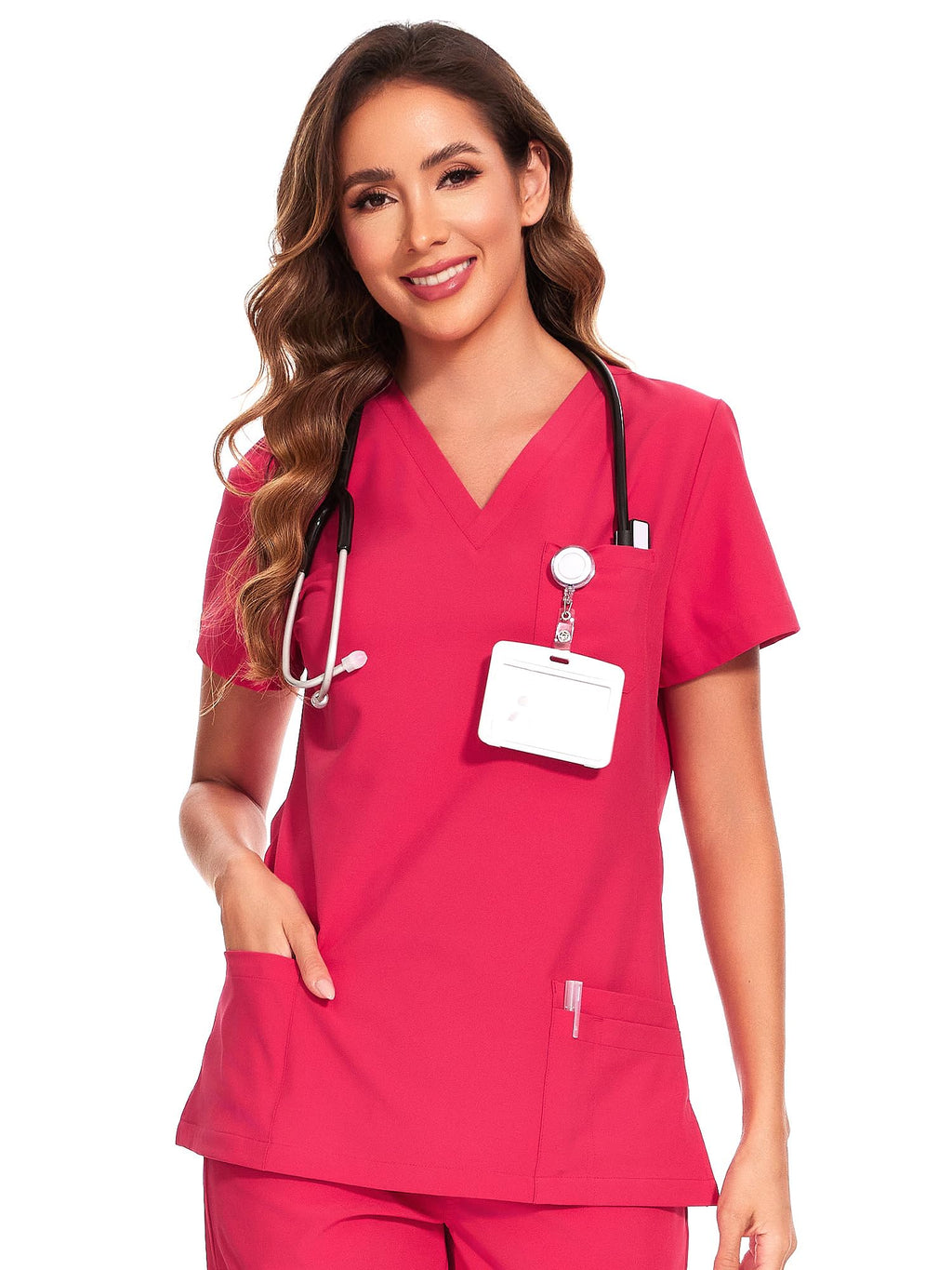 COZYFIT Scrub Tops for Woman - Soft Stretch, V-Neck Top Scrubs with 3 Pockets, Easy Care for Women