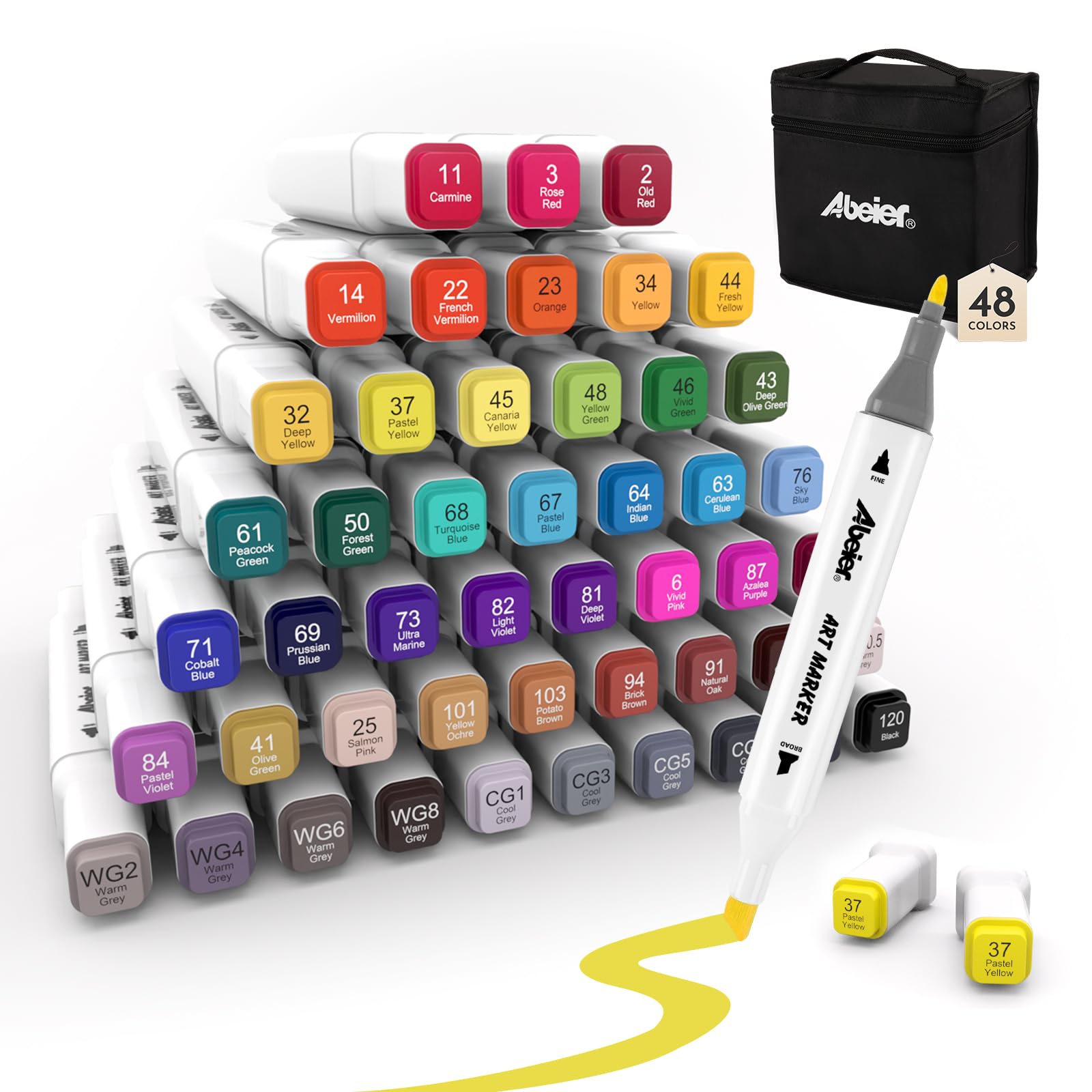 ABEIER Alcohol Markers, 100 Colors Dual Tip - Chisel& Fine, Coloring Markers Perfect for Adults, Ideal For Book Drawing Sketching Painting, Card Making
