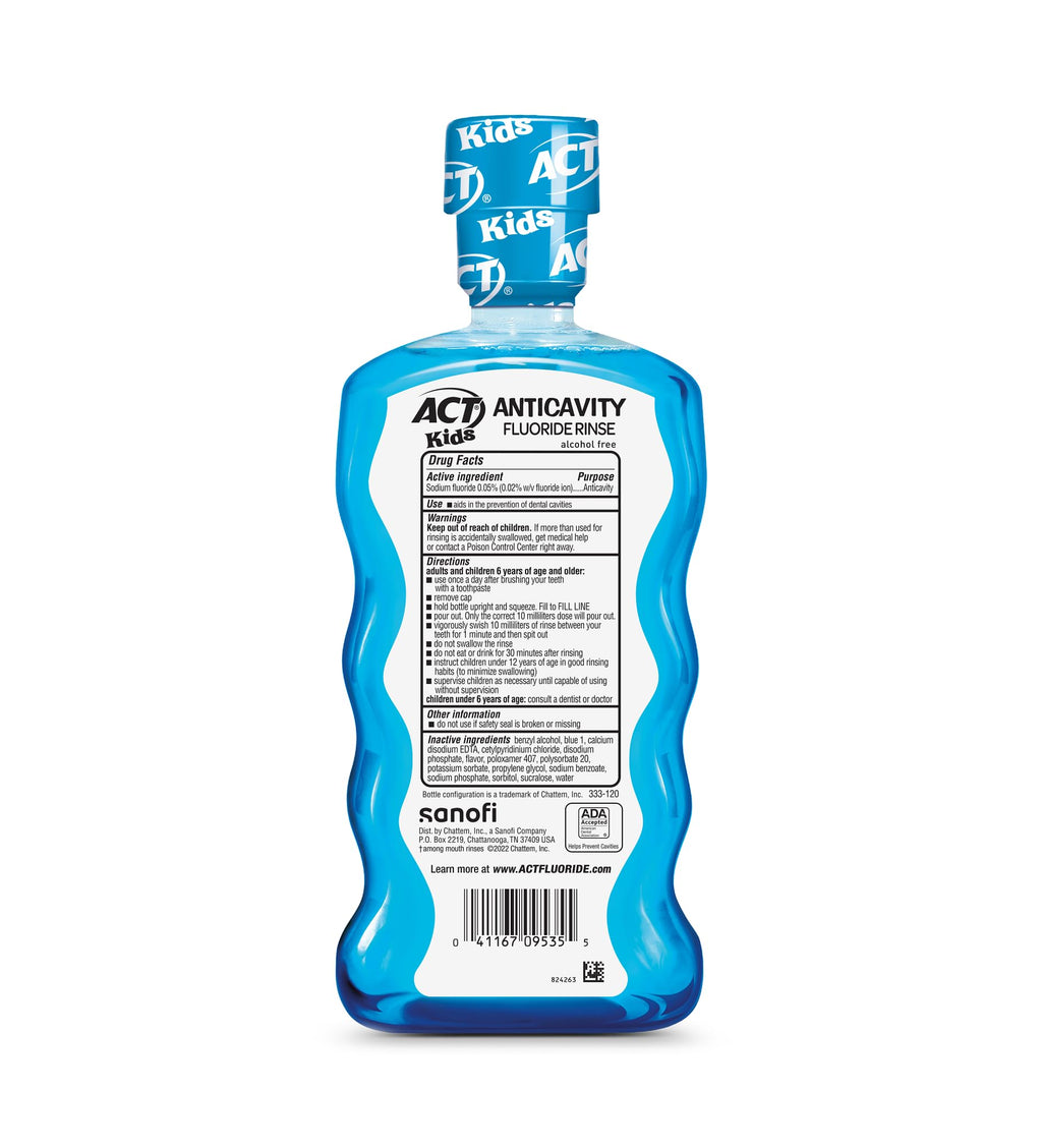 ACT Kids Anticavity Fluoride Mouthwash, Sugar & Alcohol Free Mouth Rinse Strengthens Teeth, Bubble Gum Blowout, 16.9 fl. oz.(Pack of 3)