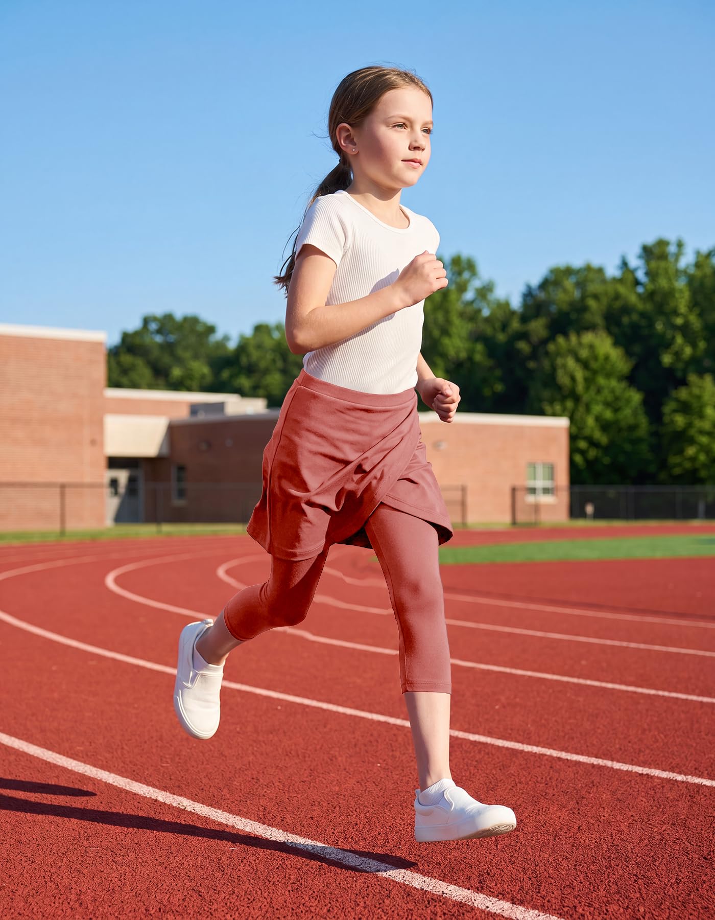 CharmWM Girls High Elastic Waist Capri Pants Kids Cute Active Golf Tennis Skorts Leggings Skirts Trousers