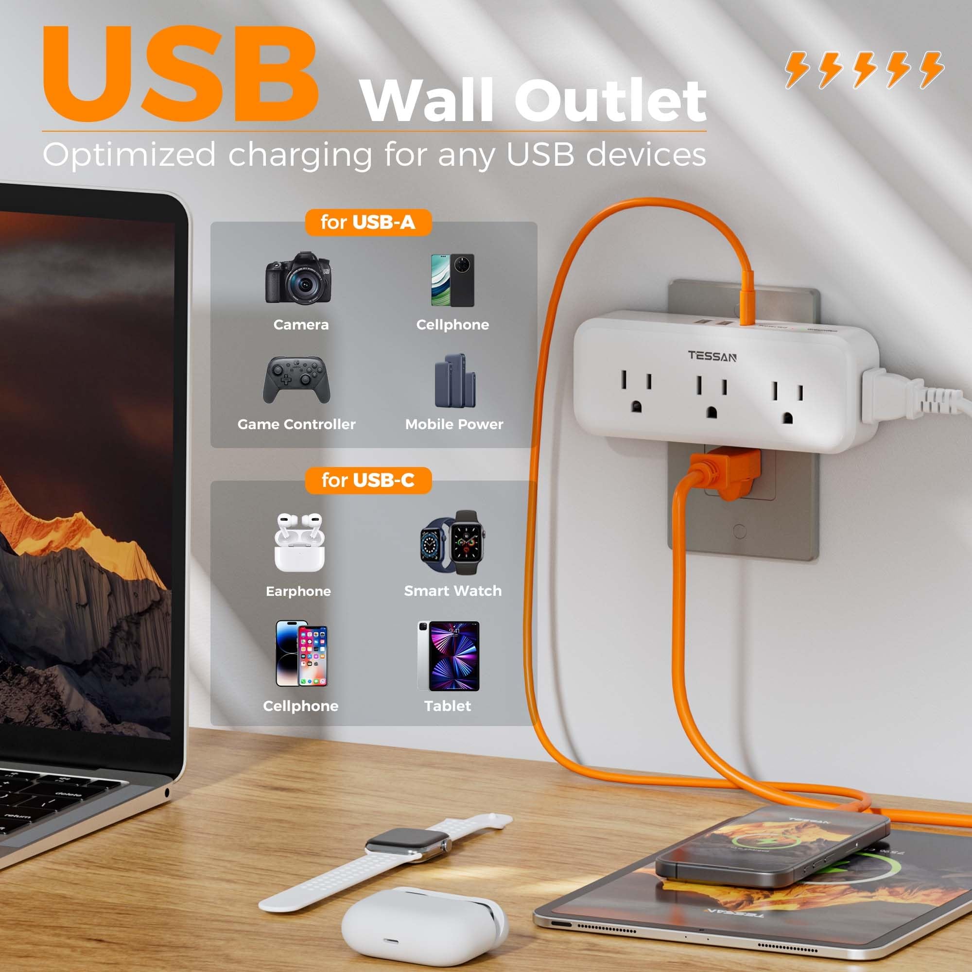 Multi Plug Outlet Extender, TESSAN Surge Protector Wall Plug Splitter with 5 Electrical Outlet Expander, Multiple Plug Adapter for Travel Home Office