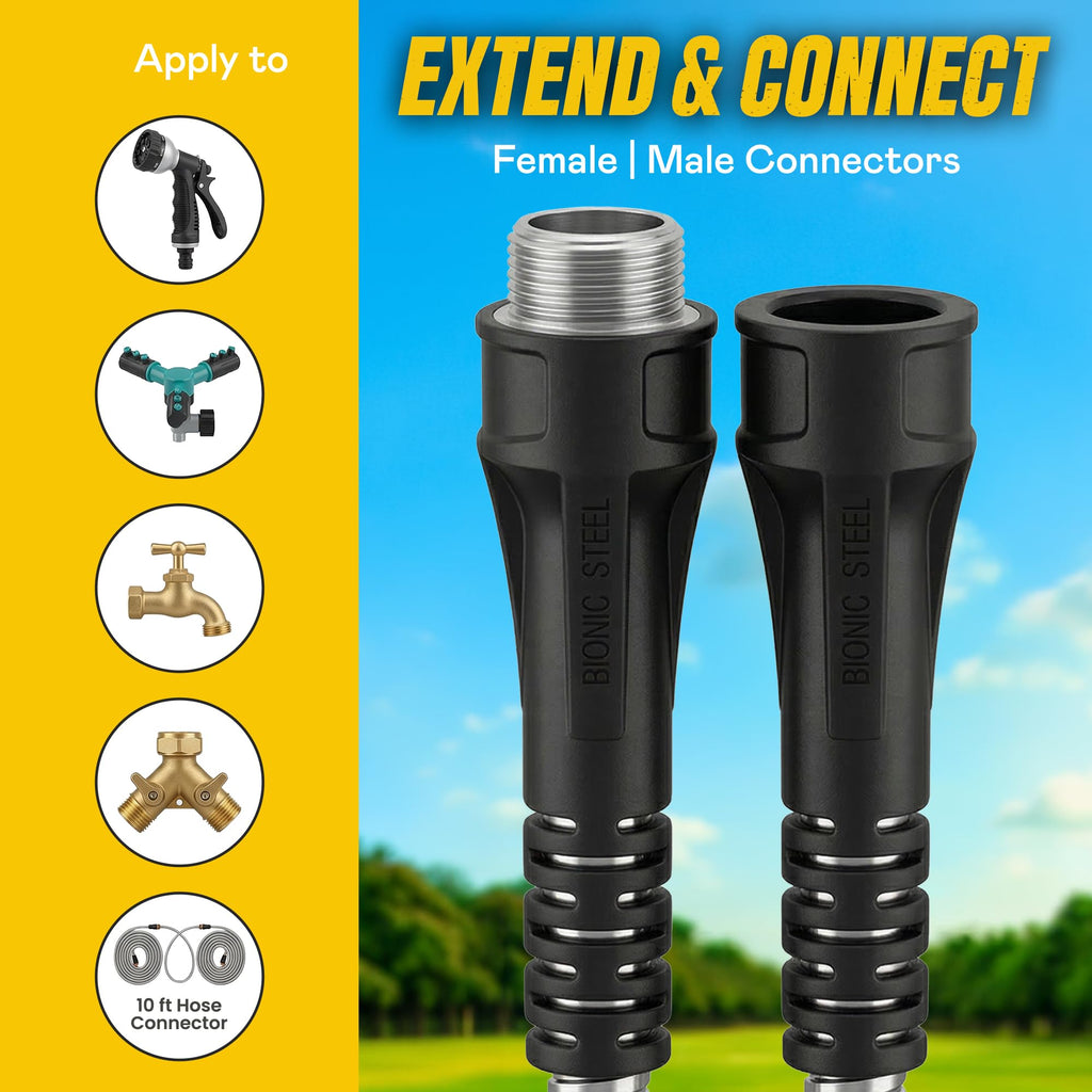 BIONIC STEEL 3Ft Short Garden Hose, 3 Ft x 5/8 In. Connector Hose for Reel, Leak Proof Connection, Heavy Duty, Non Kinking, Flexible, Hose Extension