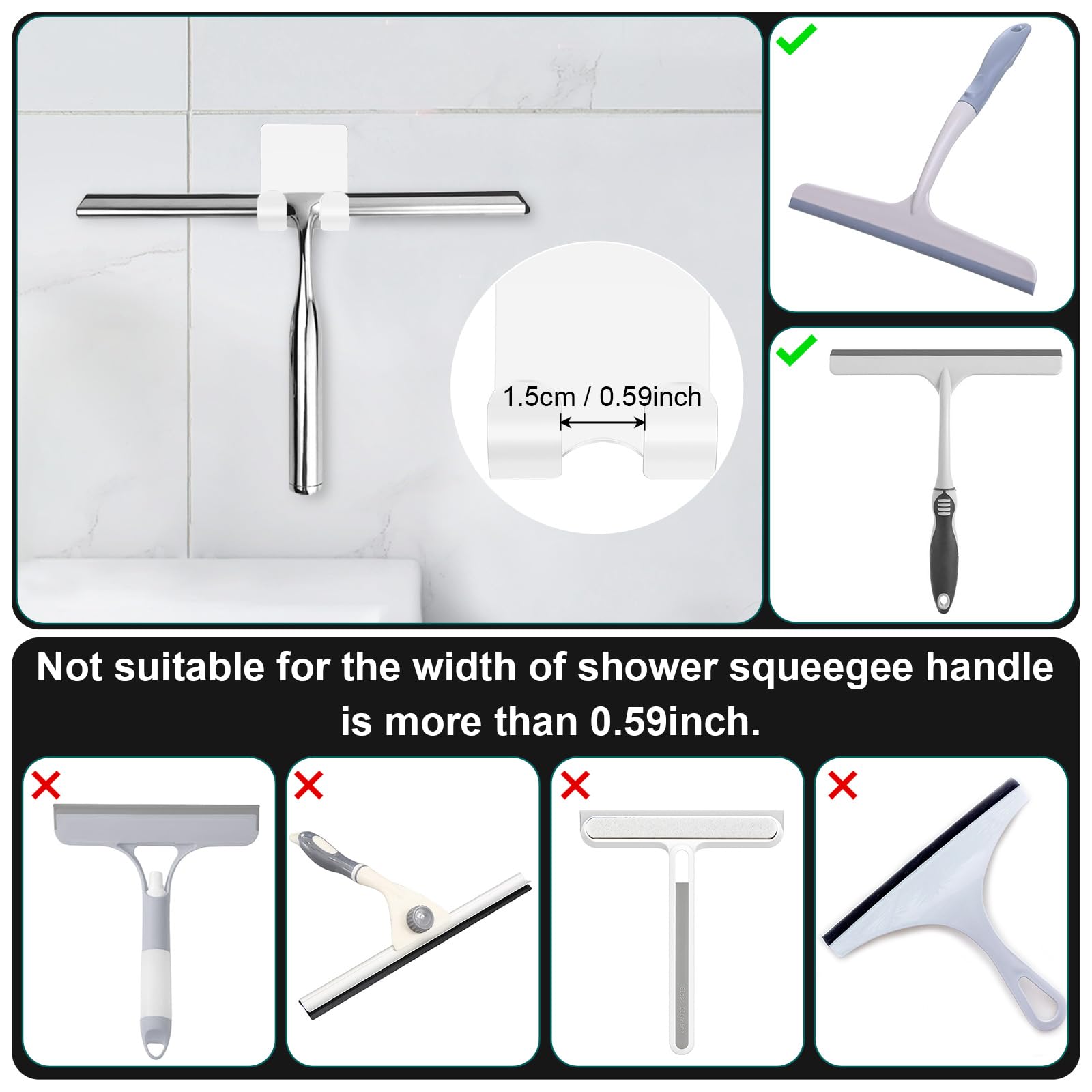 CGBE Shower Holders for Razors, 2 Pack Squeegee Holder and 2 Pack Razor Holder, Razors Holder for Shower Heavy Duty Waterproof Hook for Squeegee Loofah - Black