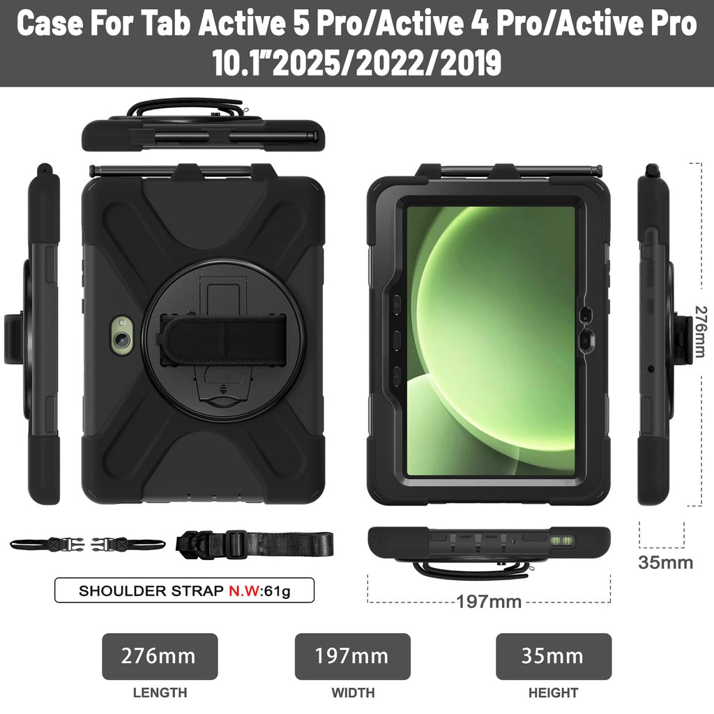 Samsung Galaxy Tab Active5/Active 3 8.0 Case, with 360 Stand, Handle Hand Strap & Shoulder Strap for Galaxy Tab Active5 8" 2024 X300/X307, Active3 8" 2020 T570/T575/T577 (Black)