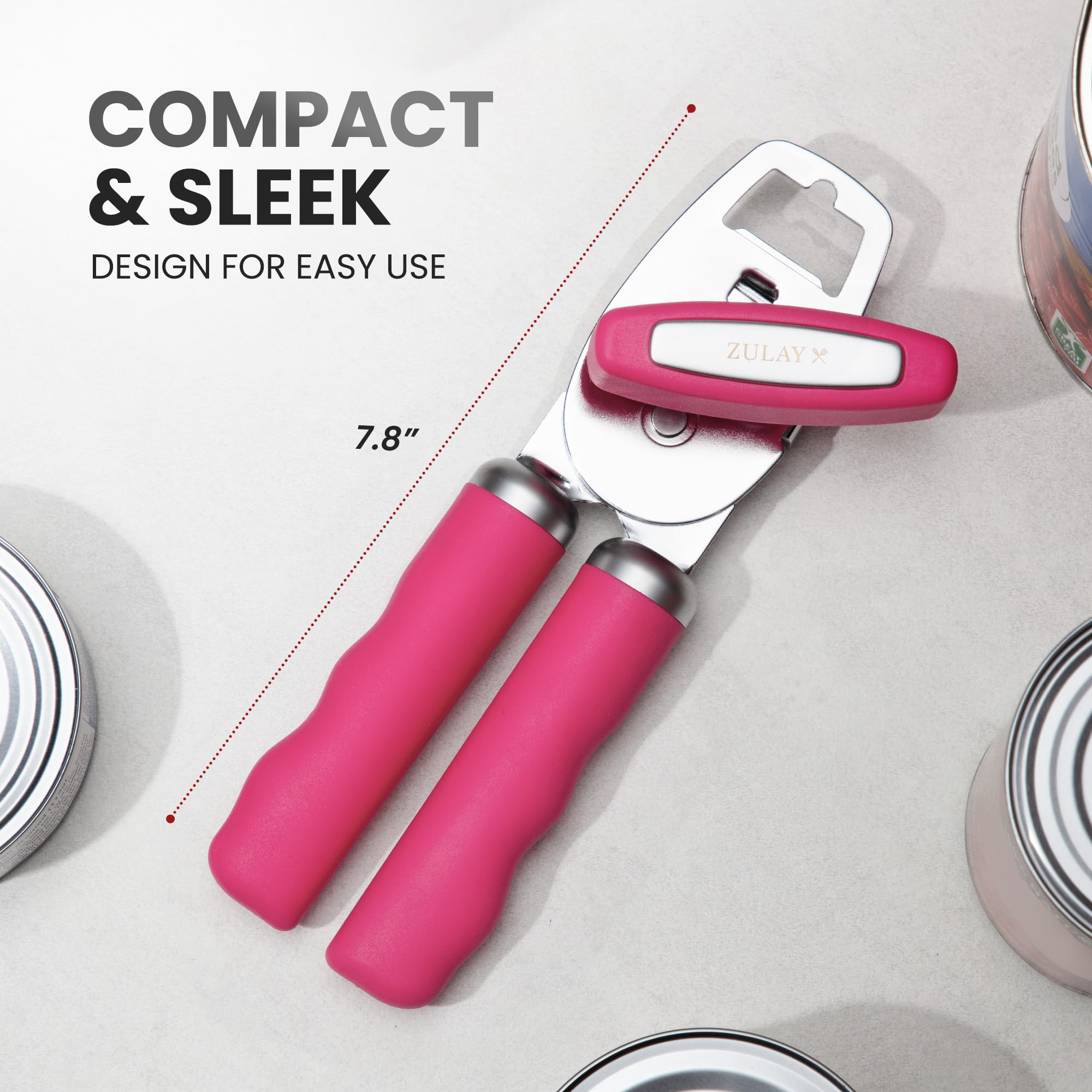 Zulay Kitchen Heavy Duty Stainless Steel Can Opener Manual with Bottle Opener - Rust Proof Manual Can Opener With Turn Knob & Comfy Soft Grip Handles - Airy Lilac