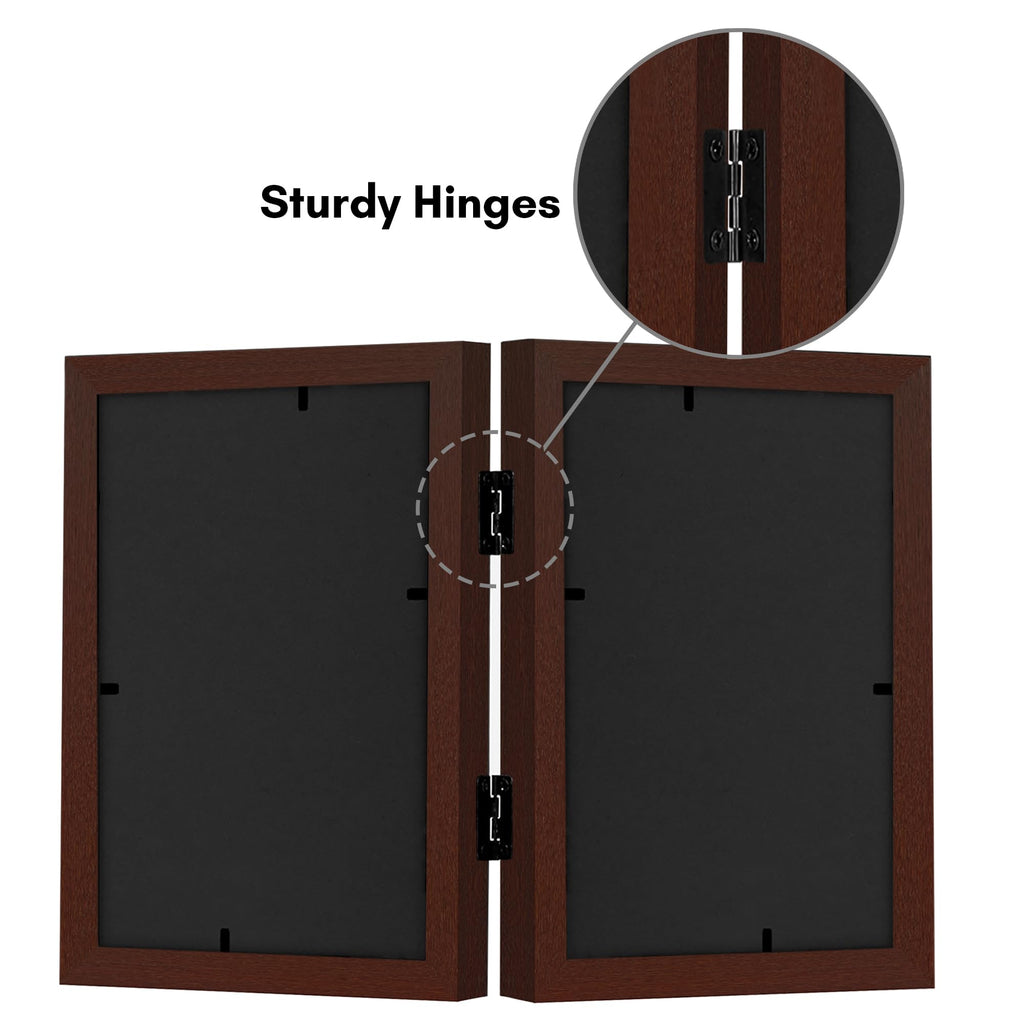 Americanflat Hinged 4x6 Picture Frame with Shatter-Resistant Glass - Double Picture Frames with Engineered Wood - Signature Collection - Photo Frame for Tabletop Display - Black