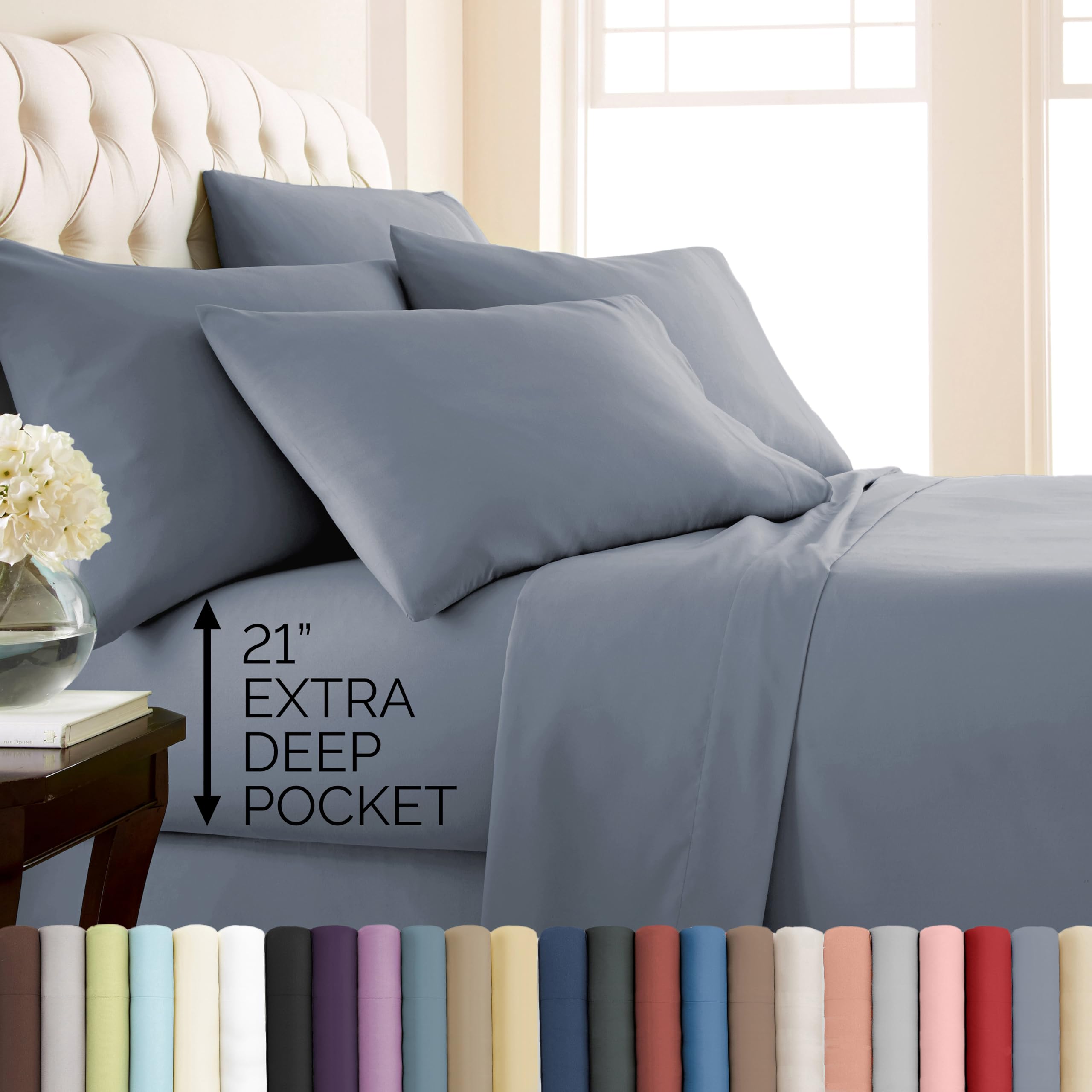 Southshore Fine Living, Inc. 4-Piece, 21-Inch Deep Pocket Twin Sheets Set with Fitted Sheet, Soft Microfiber, Oversized Flat Sheet, 2 Pillow Cases Standard Size, Hotel Collection Twin Bed White Sheets