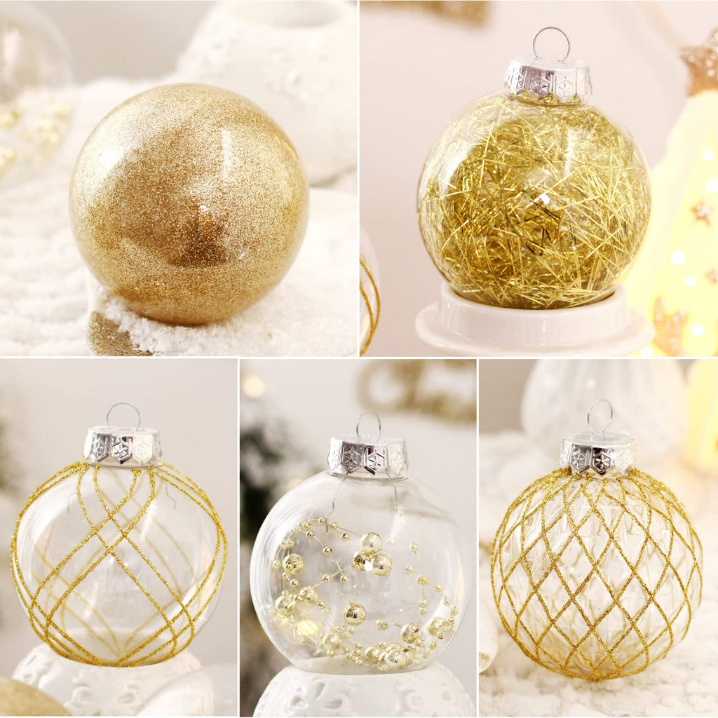 Clear Plastic Christmas Ball Ornaments, 30ct 2.36 Inch Champagne Balls for Tree Decoration - Shatterproof for Holiday Wedding Party Gifts