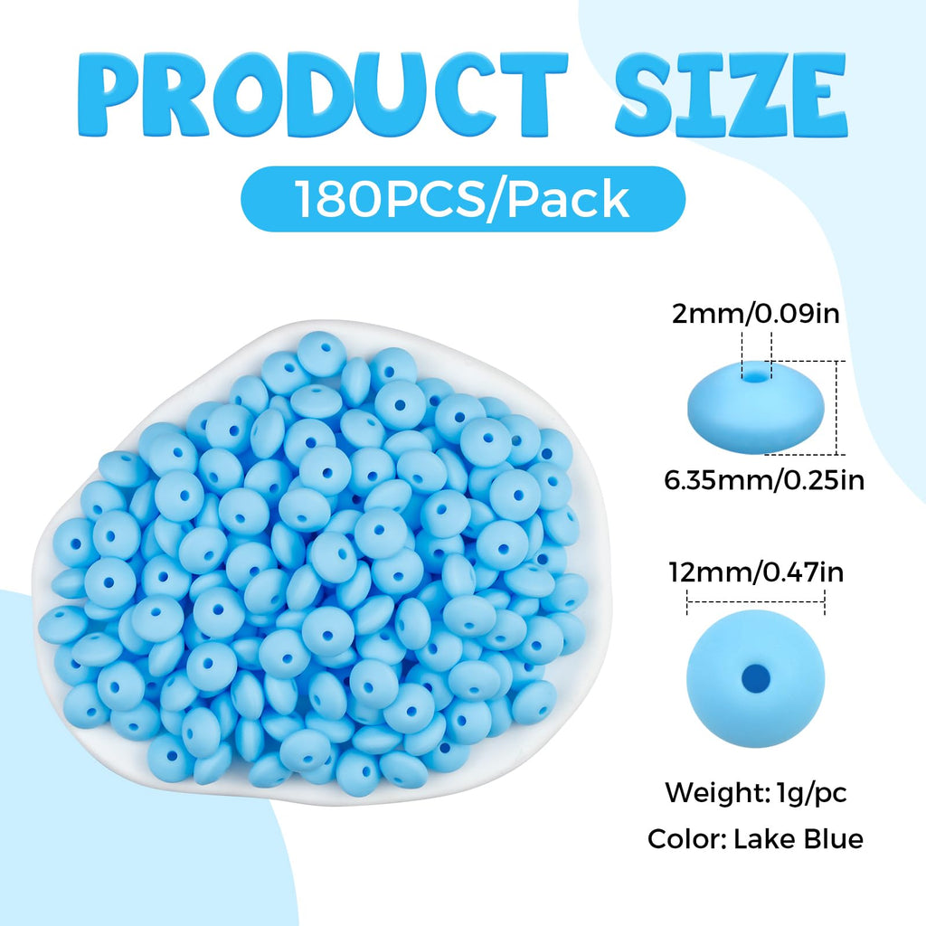 FIVEIZERO 180PCS Silicone Lentil Beads,12mm Spacer Beads | Flexible Silicone, 2mm Hole Design, Easy to Thread, Fade Resistant, Easy to Clean
