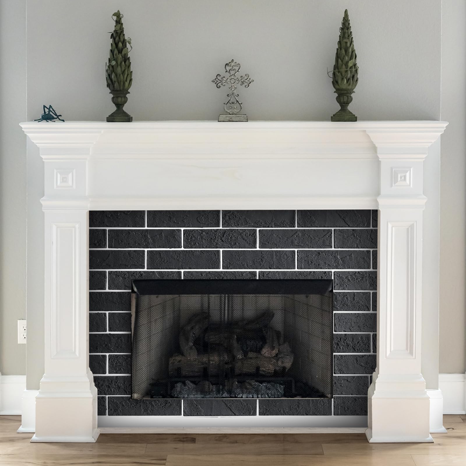 Old Town White Faux Brick Wall Tiles, 2 Pieces 3D Thin Brick Veneers