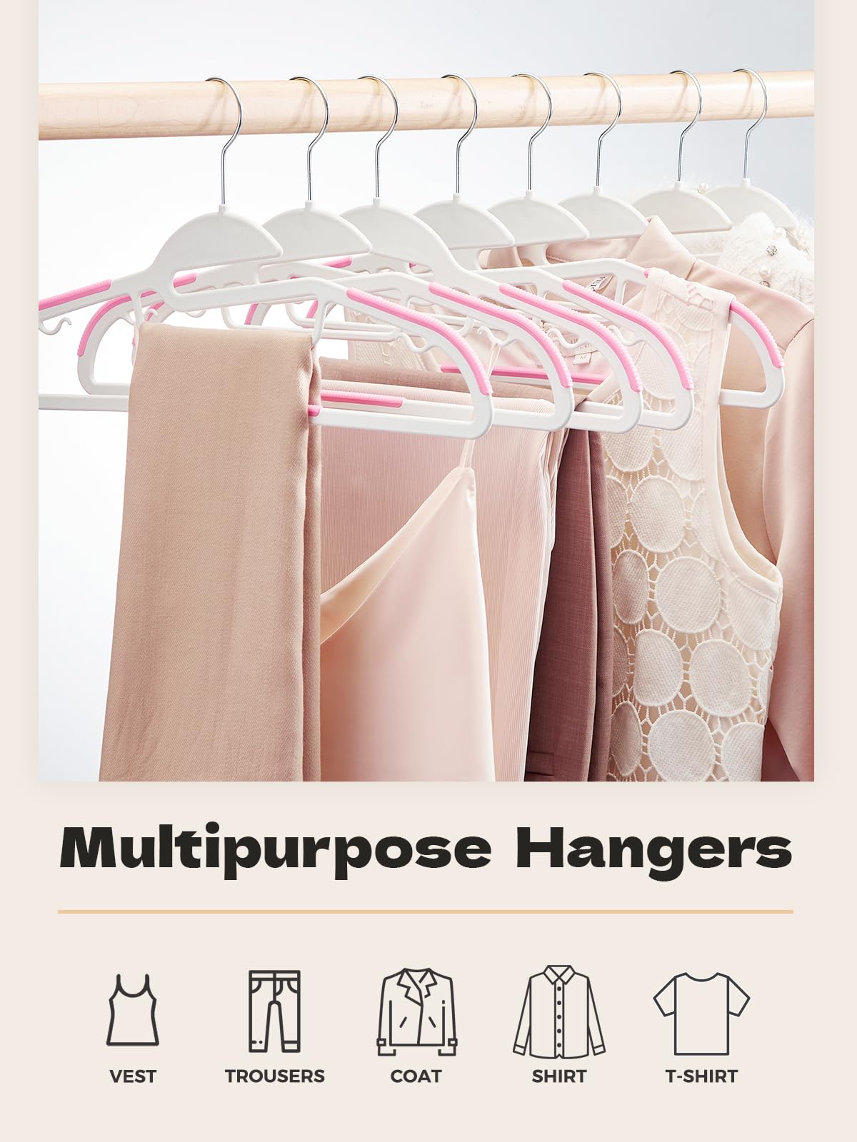 HOUSE DAY Slim Plastic Hangers with Non Slip Rubber Pads, 30 Pack, Black | Space saving closet organizer, heavy duty S-shape, rubber grip pads help keep shirts, suits, coats, pants, skirts in place