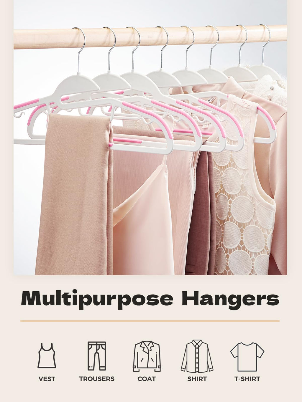 HOUSE DAY Slim Plastic Hangers with Non Slip Rubber Pads, 30 Pack, Black | Space saving closet organizer, heavy duty S-shape, rubber grip pads help keep shirts, suits, coats, pants, skirts in place