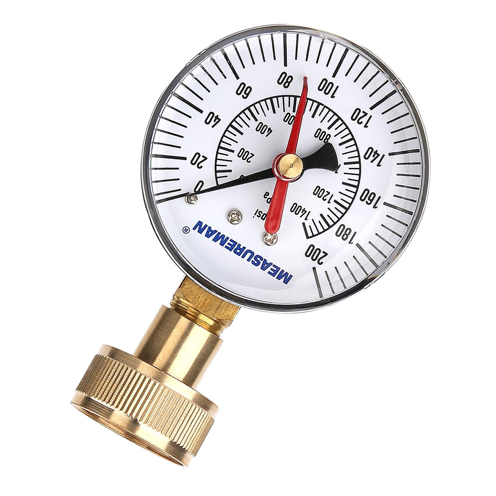 MEASUREMAN 2" Water Pressure Test Gauge, 3/4" Female Hose Thread, 0-200 psi/kpa with Maximum Pressure Memory (Pack of 2)