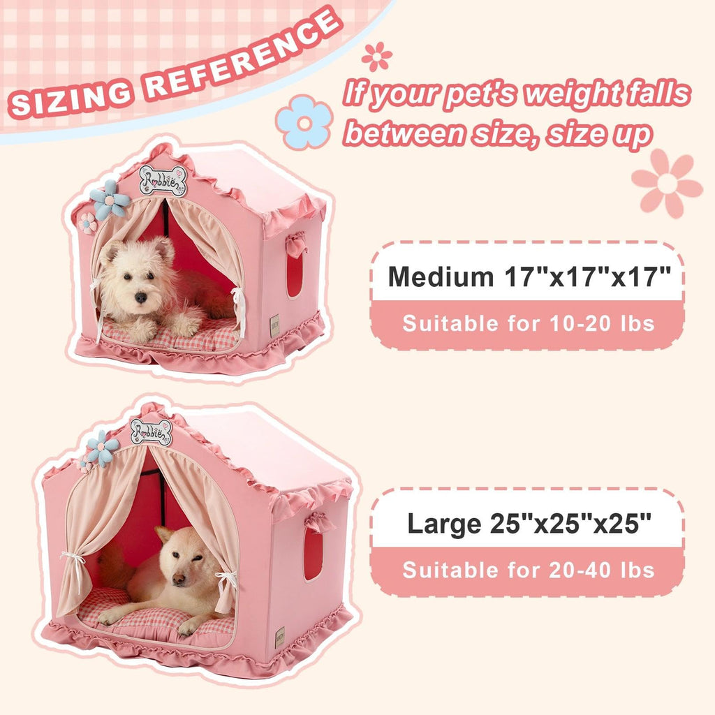 Jiupety Indoor Dog House with Frame, Cute Dog Tent Bed with Cover Cave, Breathable, Washable, and Foldable House, Suitable for 10-20 Lb Puppy and Cats, Medium (17"×17"×17"), Beige