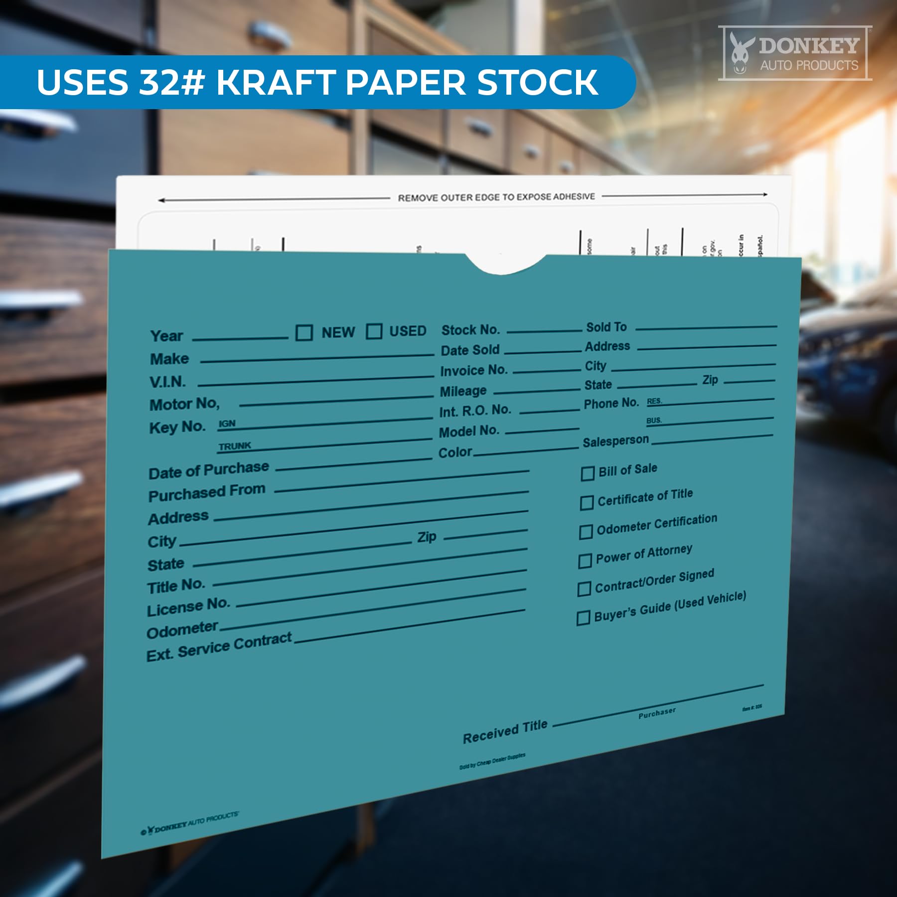 Printed Vehicle Deal Envelopes 9x12 Deal Jackets (100 shrink wrapped) (Blue)