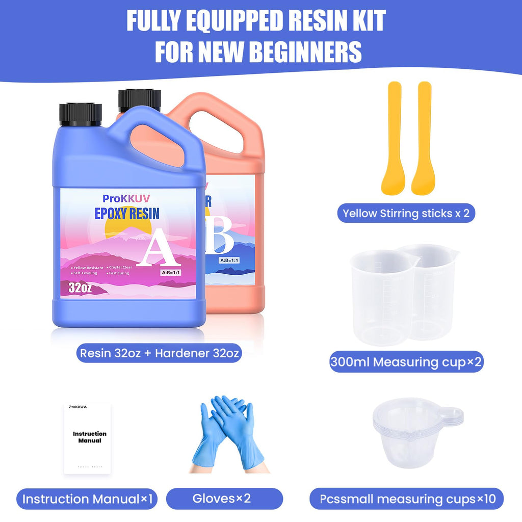 Epoxy Resin Kit, 1Gallon Kit Crystal Clear Resin Epoxy, Bubble Free, No Yellowing, UV Resistant, Food Safe with, Easy Mix 1:1 for DIY Crafts Jewelry Making