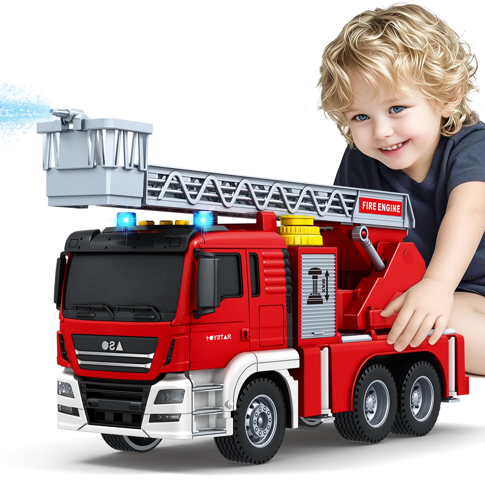 Bstoyder Kids Toys for 3 4 5 6 7 8 Years Old Boys, 15" Crane Truck Toy with Lights, Sounds, Toddler Friction Powered Truck Vehicle Toy for Boys Girls Birthday Gifts