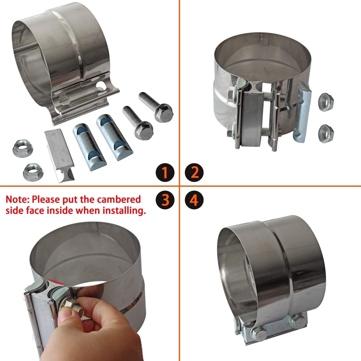 Exhaust Clamps Band Clamp 2.5" Lap Joint - Stainless Steel Lap Joint Exhaust Band Clamp with 1 Block 2Pcs for 2.5" Od to 2.5" Id Exhaust Pipe, Muffler, Elbow and Exhaust Tubing Connection(2 Pack)
