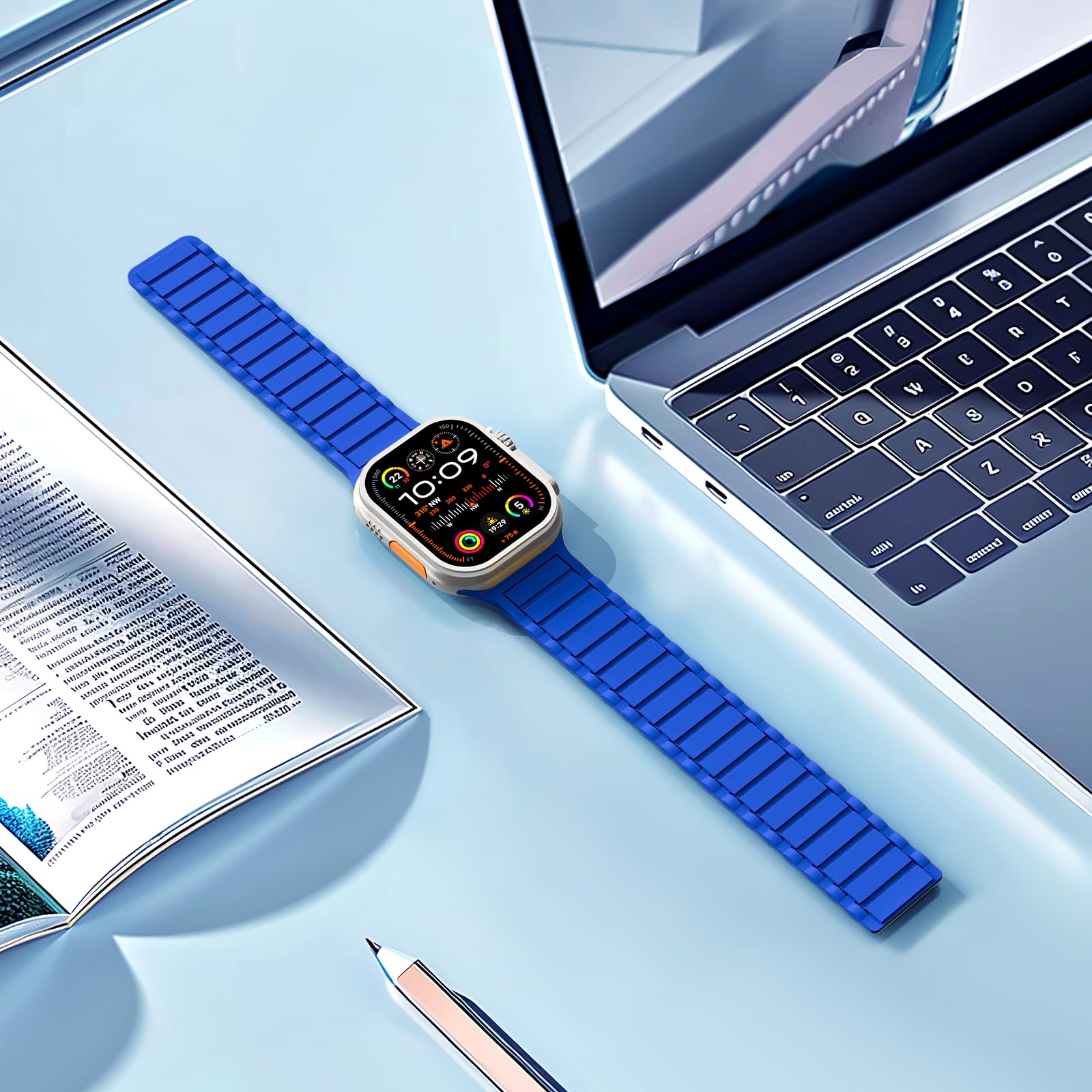 THWALK Magnetic Link Solo Loop Sport Silicone Bands Compatible with Apple Watch Ultra 3/2/1 49mm, Series 11/10 46/42mm, 9/8/7 45/41mm, SE 6/5/4 44/40mm, 3/2/1 42/38mm for Women Men