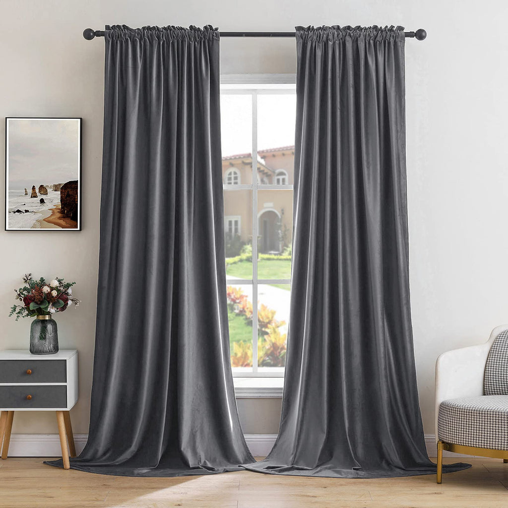 MIULEE Black Velvet Curtains Thermal Insulated Blackout Halloween Curtain Drapes for Bedroom Living Room Darkening 63 Inches Long Curtains Panels Rod Pocket Set of 2