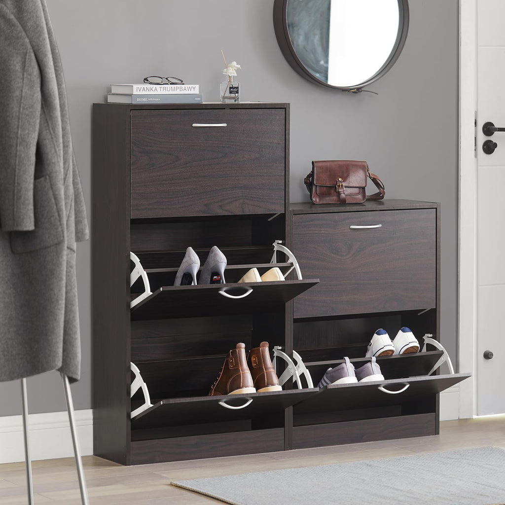 Haotian Shoe Cabinet Storage for Entryway, Narrow Shoe Cabinet with Two Flip Drawers to Save Space, Shoe Rack Cabinet for Front Door Entrance Hallway (Black)