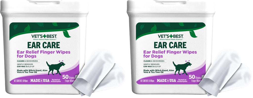 Vet's Best Ear Relief Finger Wipes | Ear Cleansing Finger Wipes for Dogs | Sooths & Deodorizes | 50 Disposable Wipes