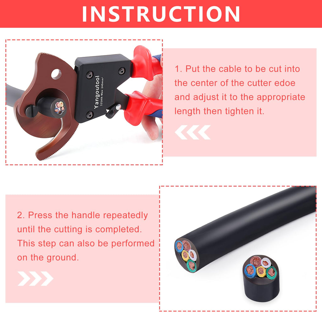 Yangoutool Heavy-Duty Ratcheting Cable Cutters for Large Copper, Aluminum, and Armored Cables - J40 Wire Cutter up to 300 mm², Electrical Wire Cutting Tool