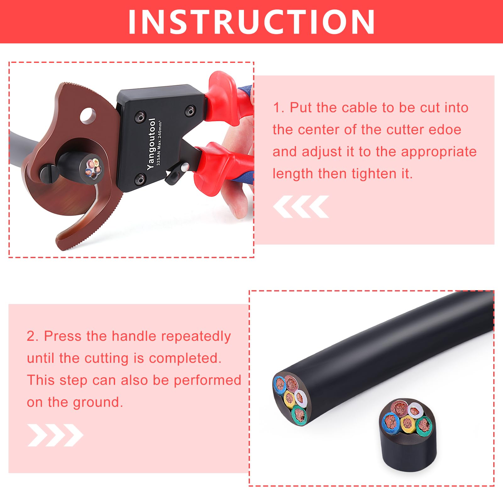 Yangoutool Heavy-Duty Ratcheting Cable Cutters for Large Copper, Aluminum, and Armored Cables - J40 Wire Cutter up to 300 mm², Electrical Wire Cutting Tool