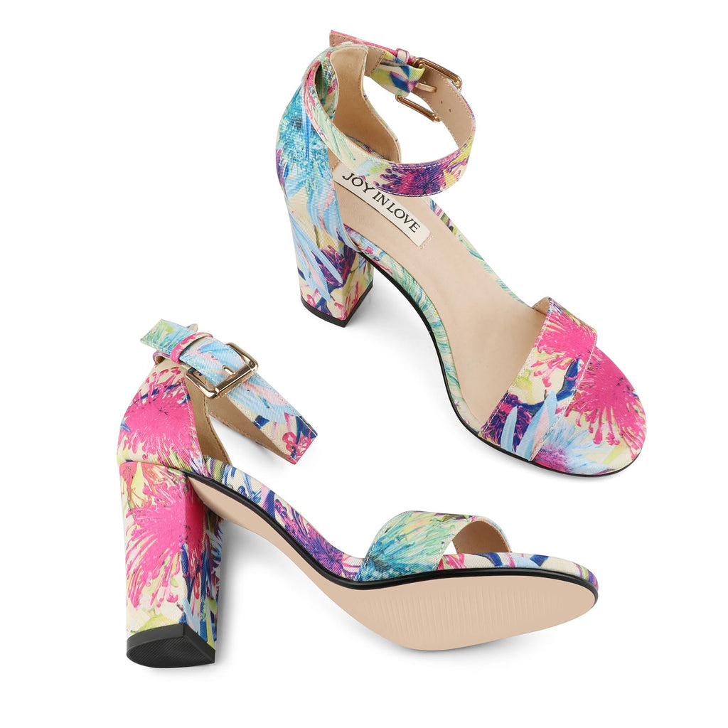JOY IN LOVE Womens 3.5" Chunky Block High Heels Ankle Strap Heeled Sandals