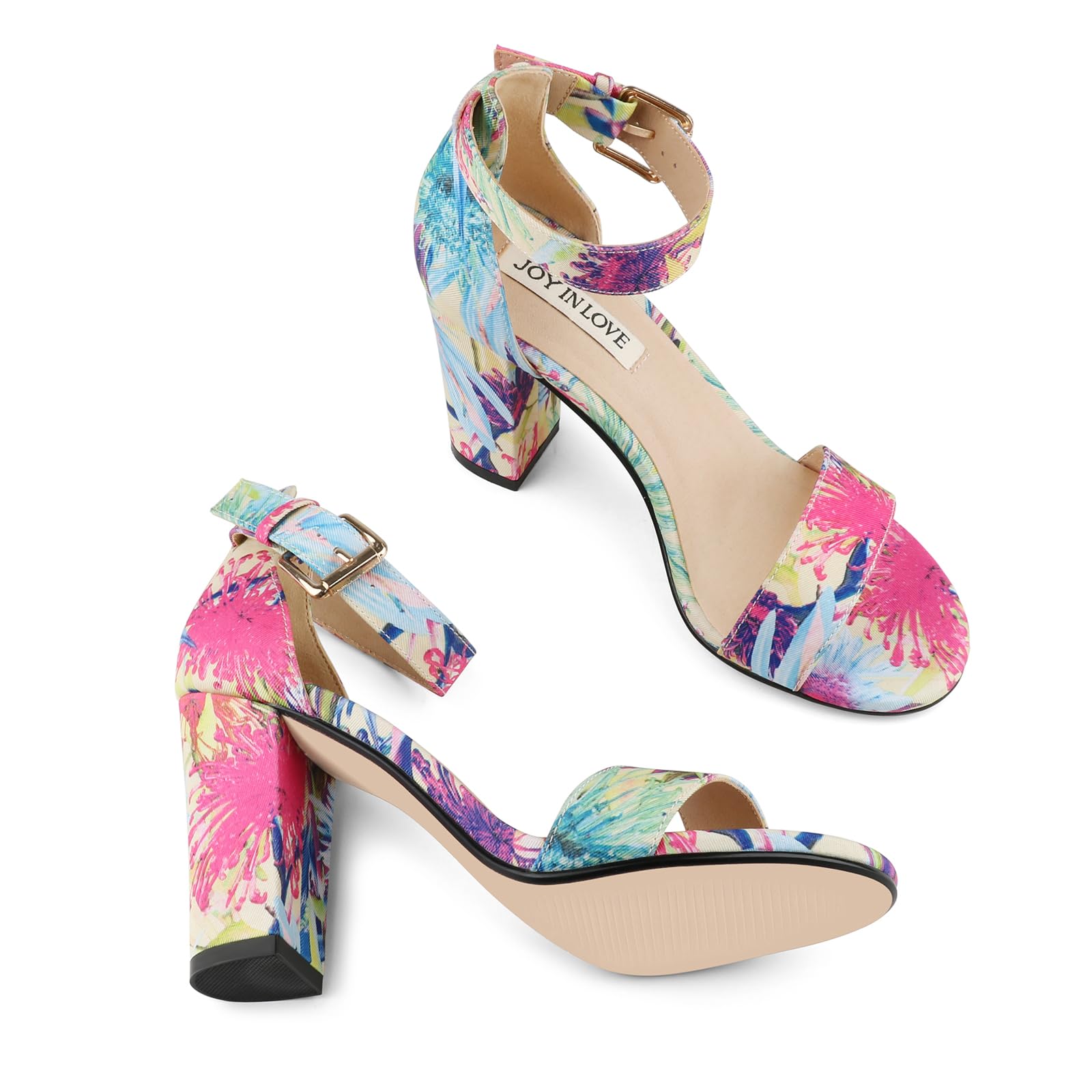JOY IN LOVE Womens 3.5" Chunky Block High Heels Ankle Strap Heeled Sandals