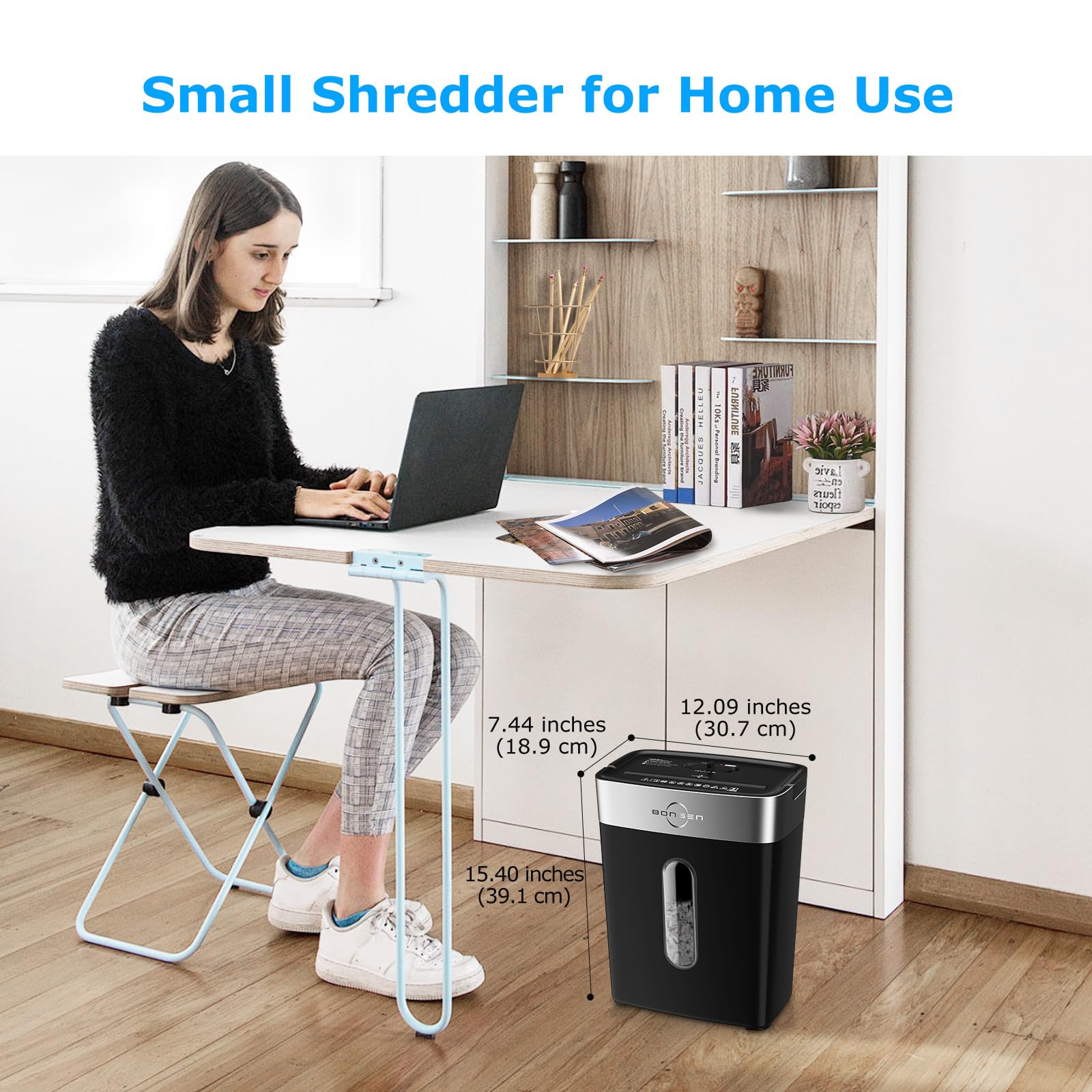 BONSEN Shredder for Home Office, 4 Gallons 8-Sheet Cross Cut Credit Card Shredder, Small Paper Shredder for Home Use, High Security Level P-4, ETL Certification (S3101)