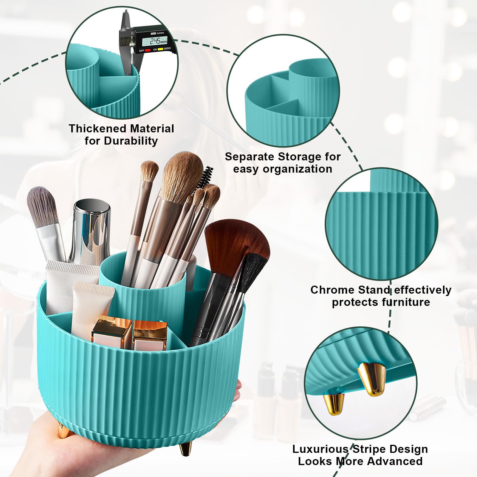Makeup Brush Holder Organizer,360° Rotating Makeup Brush Organizer,5 Slot Make up Brushes Cup for Cosmetics, Nail Polish, Art Supply, Bathroom Vanity Desktop Organizer - Black