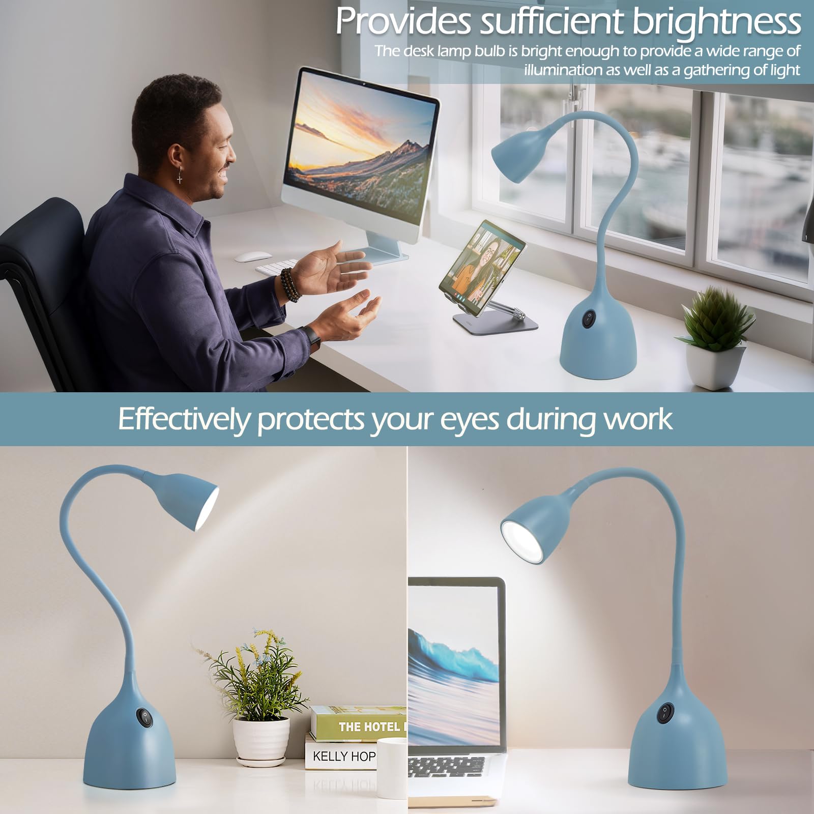 EJIAXIN Gooseneck Desk Lamp 360° LED Flexible Reading Light Small Desk Lamps for Small Spaces Home Office Bedroom College Dorm Desk Bookshelf Nightstand Table Lamp (Purple)