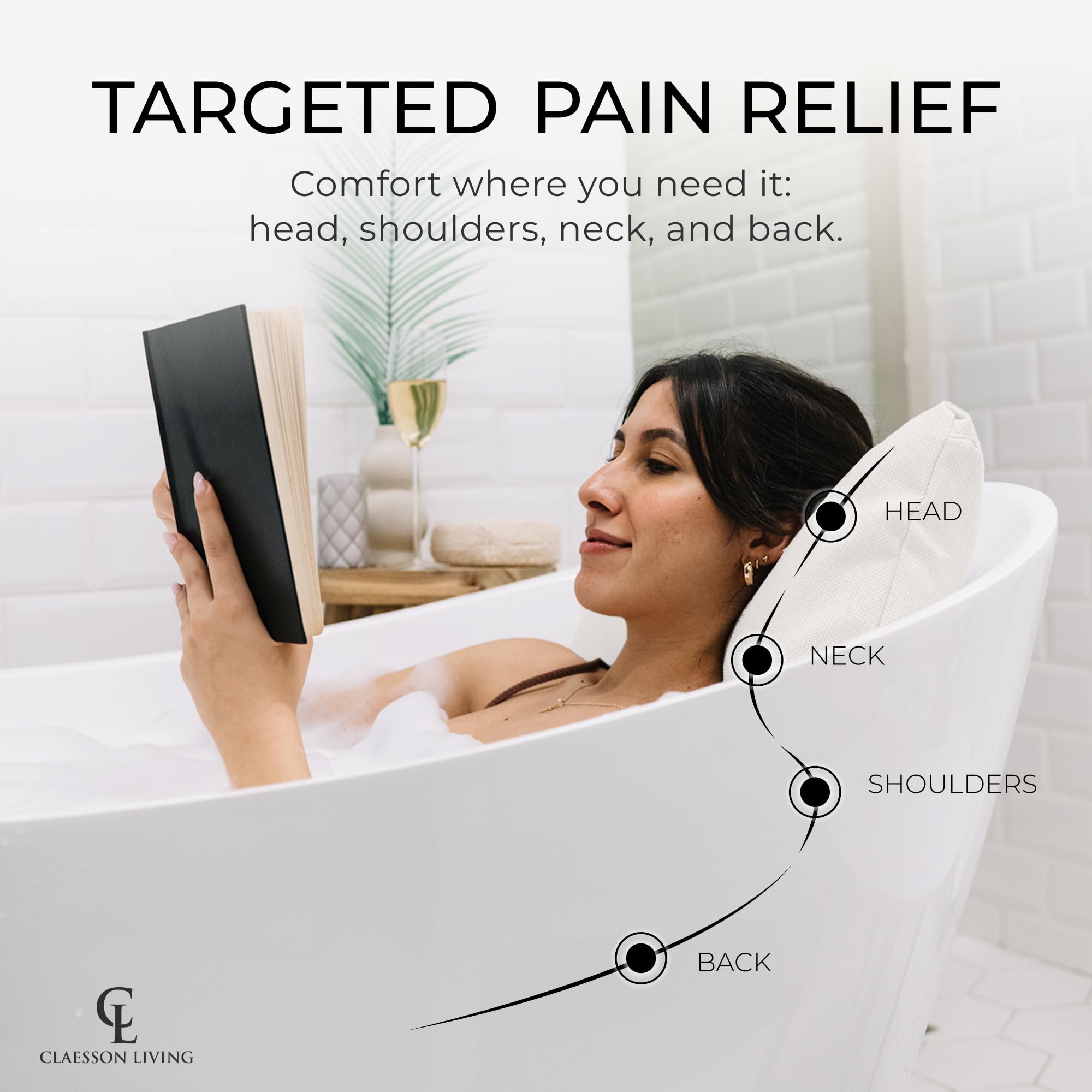 Luxury Bath Pillow for Tub - Thick and Comfortable Bathtub Pillow Support for Head and Neck and Back - Washable Quick-Drying Bath Pillows - Bath Cushion for Home Spa - Fits Any Bathtub - Dark Gray