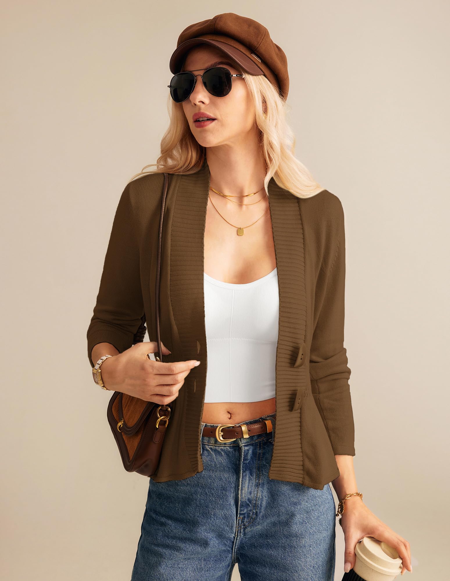 GRACE KARIN Women Cardigan Sweaters 2025 Fall,Long Sleeve Cropped Sweater Coat Trendy,Button Front Peplum Tops Lightweight
