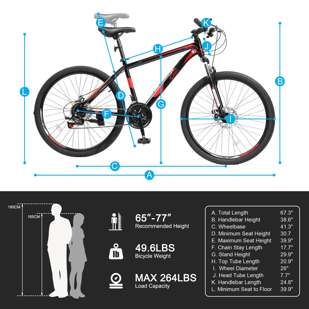 Ktaxon Mountain Bike 24/26/27.5 Inch Men & Women Mountain Bike with 21-Speed Adult Bikes, Double Disc Brake, Suspension Fork and High Carbon Steel Frame