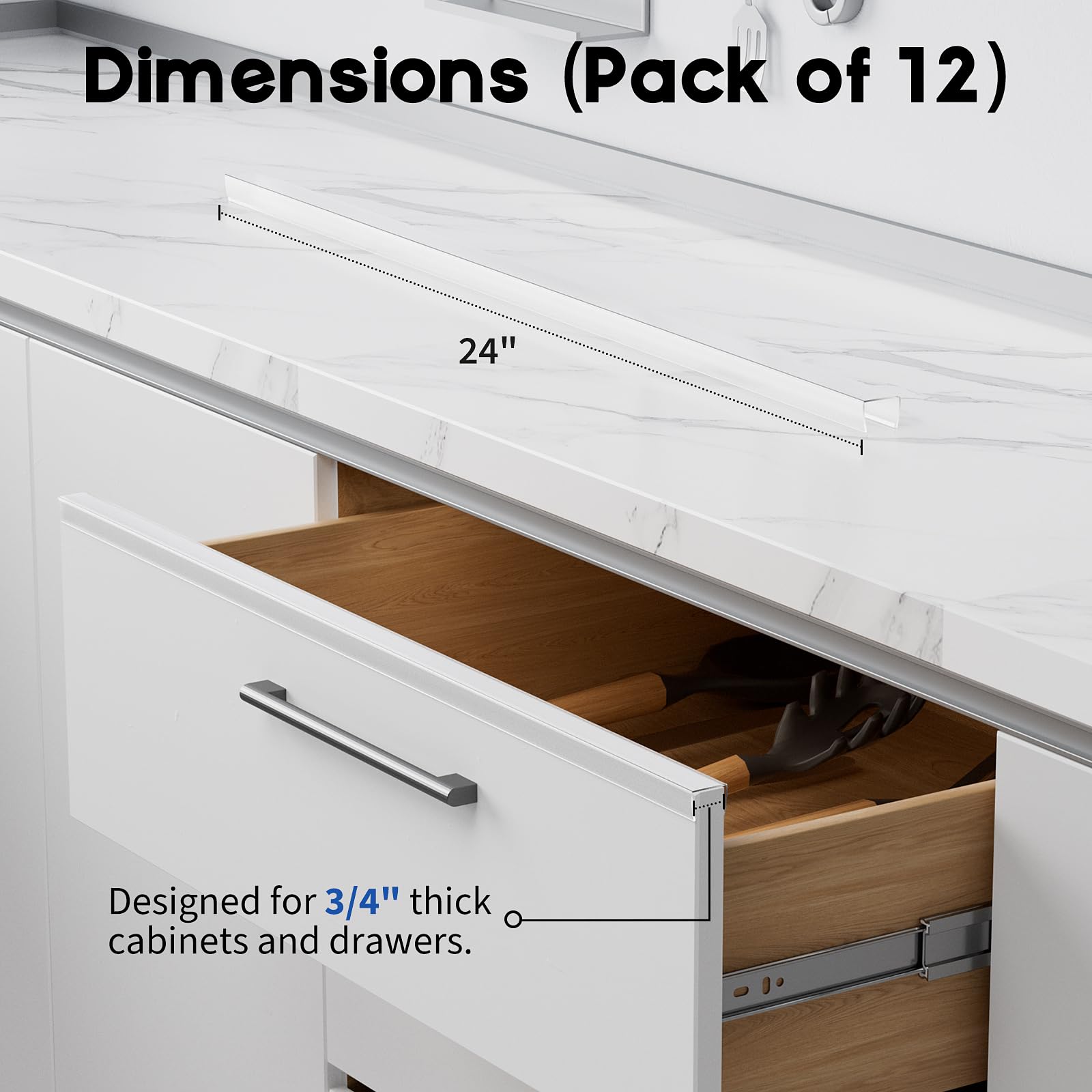Cabinet Protector Edge Guard (Pack of 6), 17.7" Clear PVC Cabinet Edge Protectors for 3/4" Thick Kitchen Cabinets Doors – Slip-On No-Tool Sliding Installation
