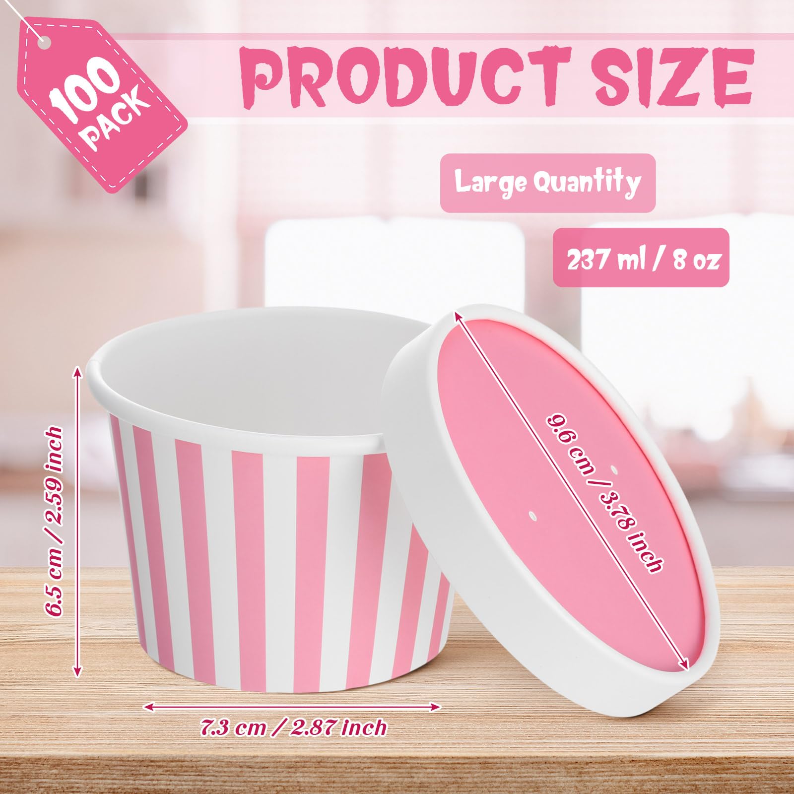 Fulmoon 100 Pack Paper Soup Containers with Lids Disposable Paper Food Containers with Vented Lid Kraft Ice Cream Cake Dessert Cups Soup Bowl for Party Hot Food Fruit Microwave(4 oz,Brown)