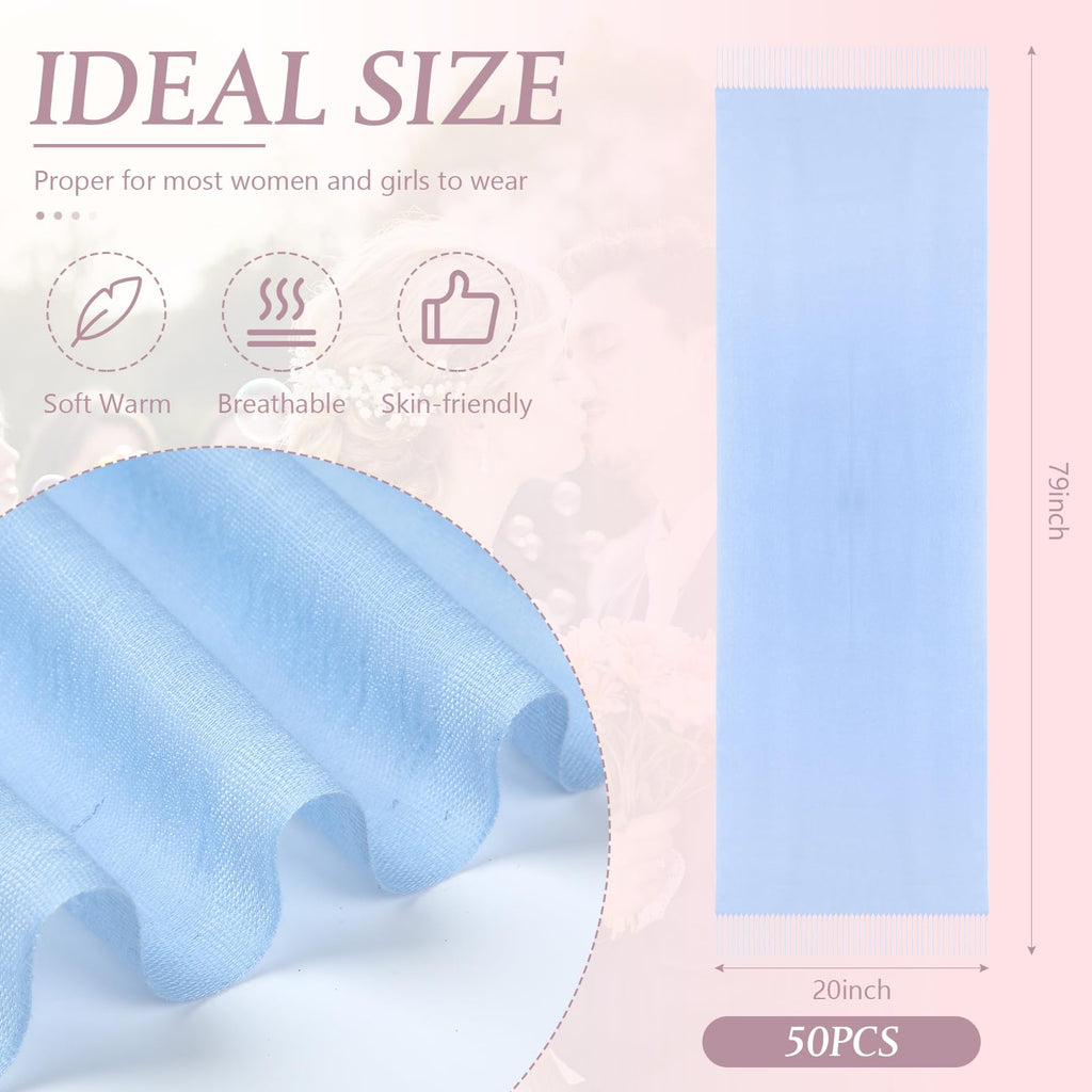 Ramede 50/100 Bulk Wedding Shawl Scarf for Women 79 x 28 Guests Shawl Wraps Gifts for Women Bridal Shawls with Thank Cards